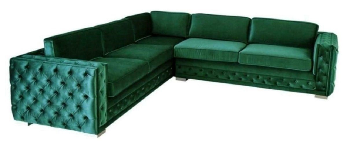 JVmoebel Ecksofa Ecksofa Wohnlandschaft Taupe Couch Eckgarnitur Polster Samt Stoff, Made in Europe Grün