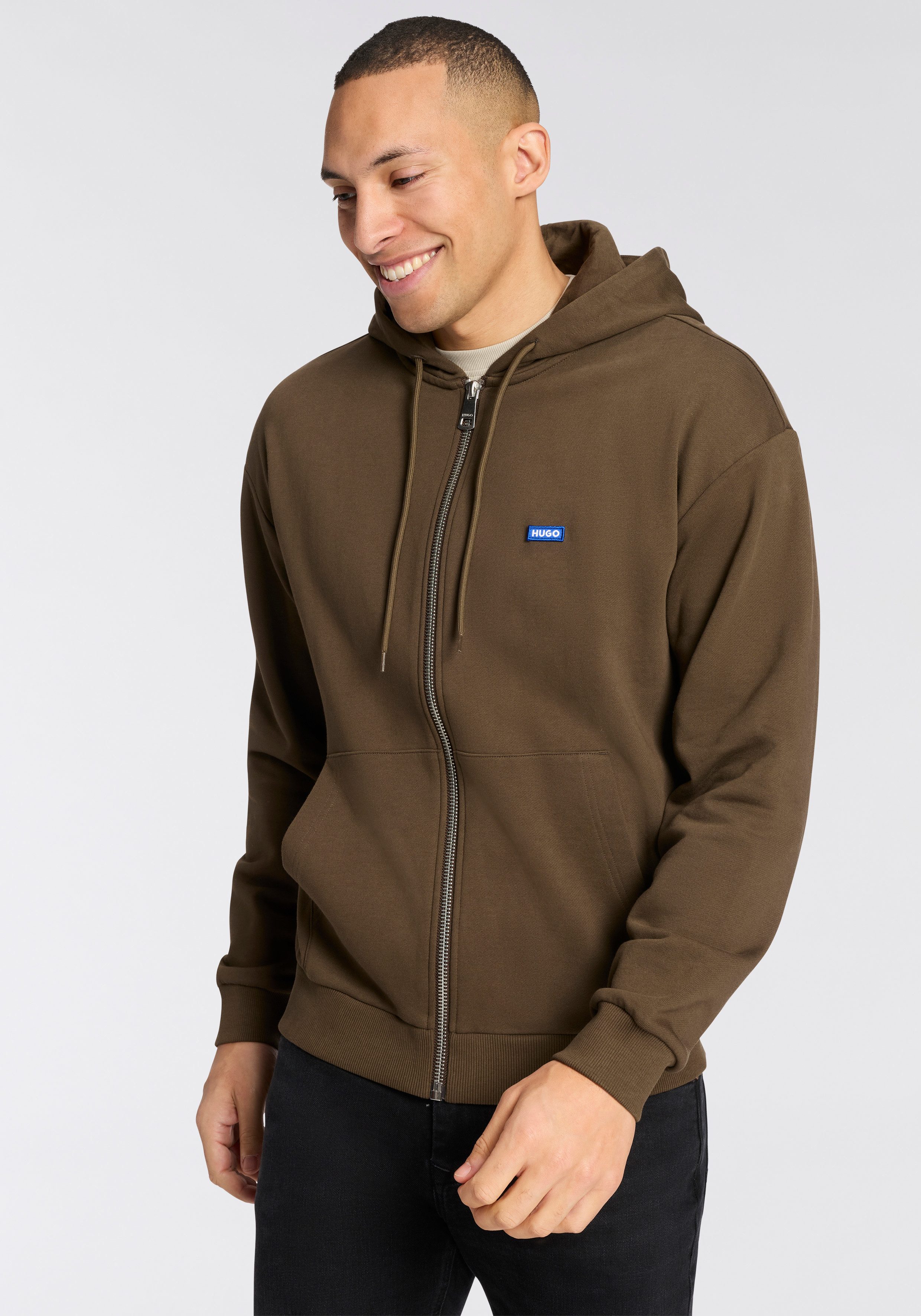 HUGO Blue Kapuzensweatjacke Nadarasi mit Logo-Badge