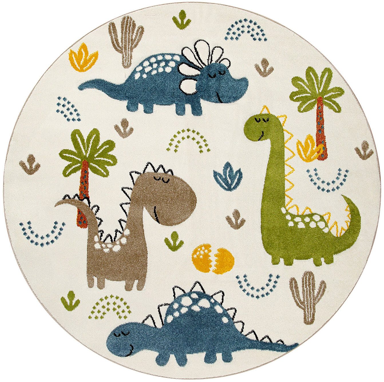 SMART KIDS Kinderteppich Dino & Friends, rund, Höhe: 10 mm, Moderner Spielteppich, strapazierfähig, pflegeleicht, Konturenschnitt