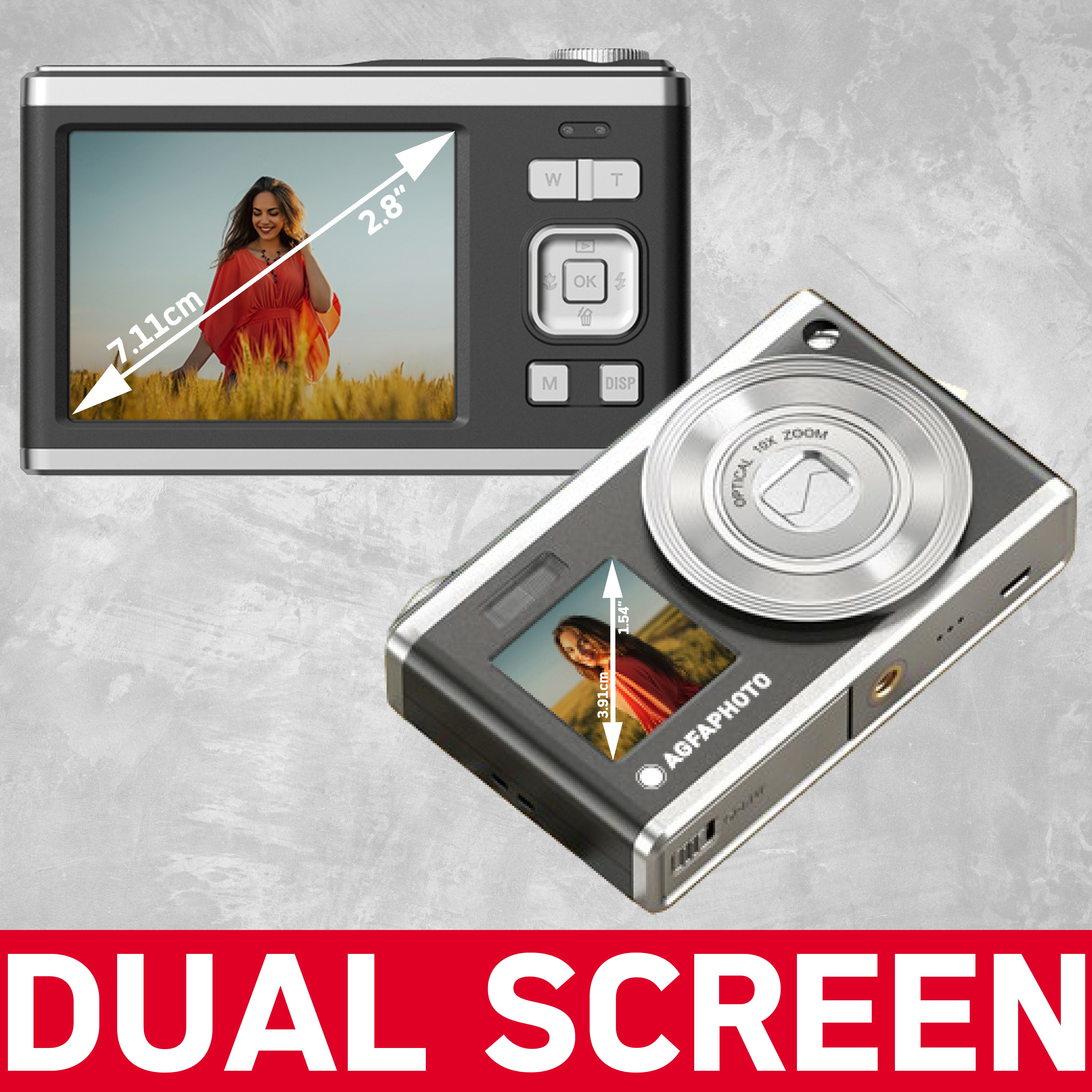 AgfaPhoto Realishot DC9200 x10 Kompaktkamera (24 MP, 10x opt. Zoom, Doppelbildschirm vorne + hinten)