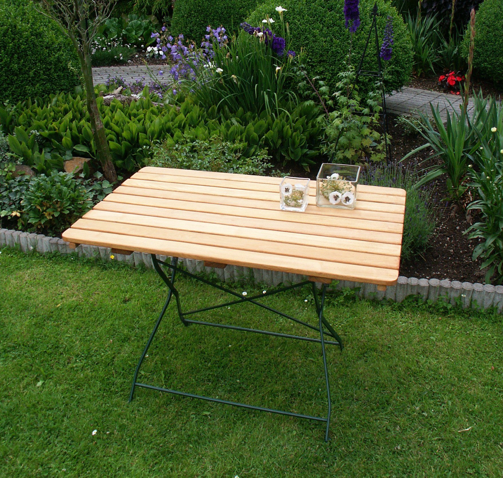 TPFGarden Gartentisch BAD BELZIG (Robuster Garten Holztisch, 1-St., Outdoor Garten-Esstisch 110x70cm Holz (aus Robinienholz), Gestell Flachstahl dunkelgrün - Rechteckig - klappbar - Hochwertig