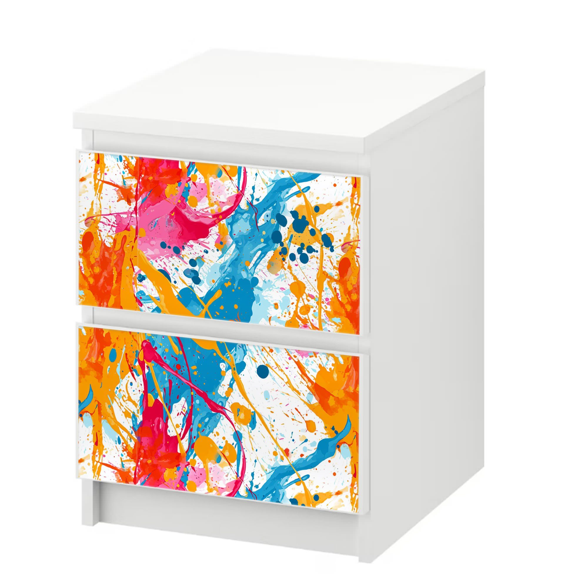 Sunnywall Möbelfolie passend für IKEA Malm Kommode Schrankfolie Aufkleber mit Farbkleckse, blasenfreie selbstklebende Folie (SCHRANK NICHT INKLUSIVE)