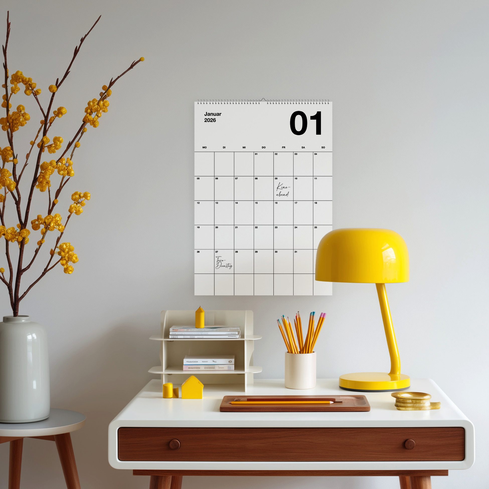 heaven+paper Jahresplaner A3 Minimalistischer Design Wandkalender 2026 Black, hochwertig, Hergestellt in Deutschland