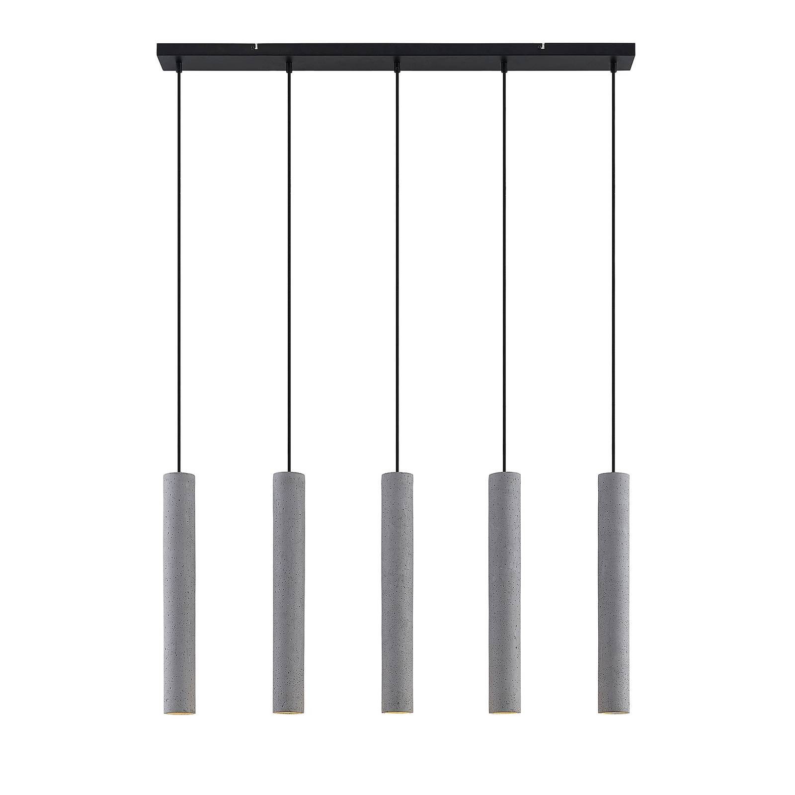 Lindby Hängeleuchte Concretto, dimmbar, Leuchtmittel nicht inklusive, Modern, Beton, Eisen, grau, 5 flammig, GU10, Deckenlampe