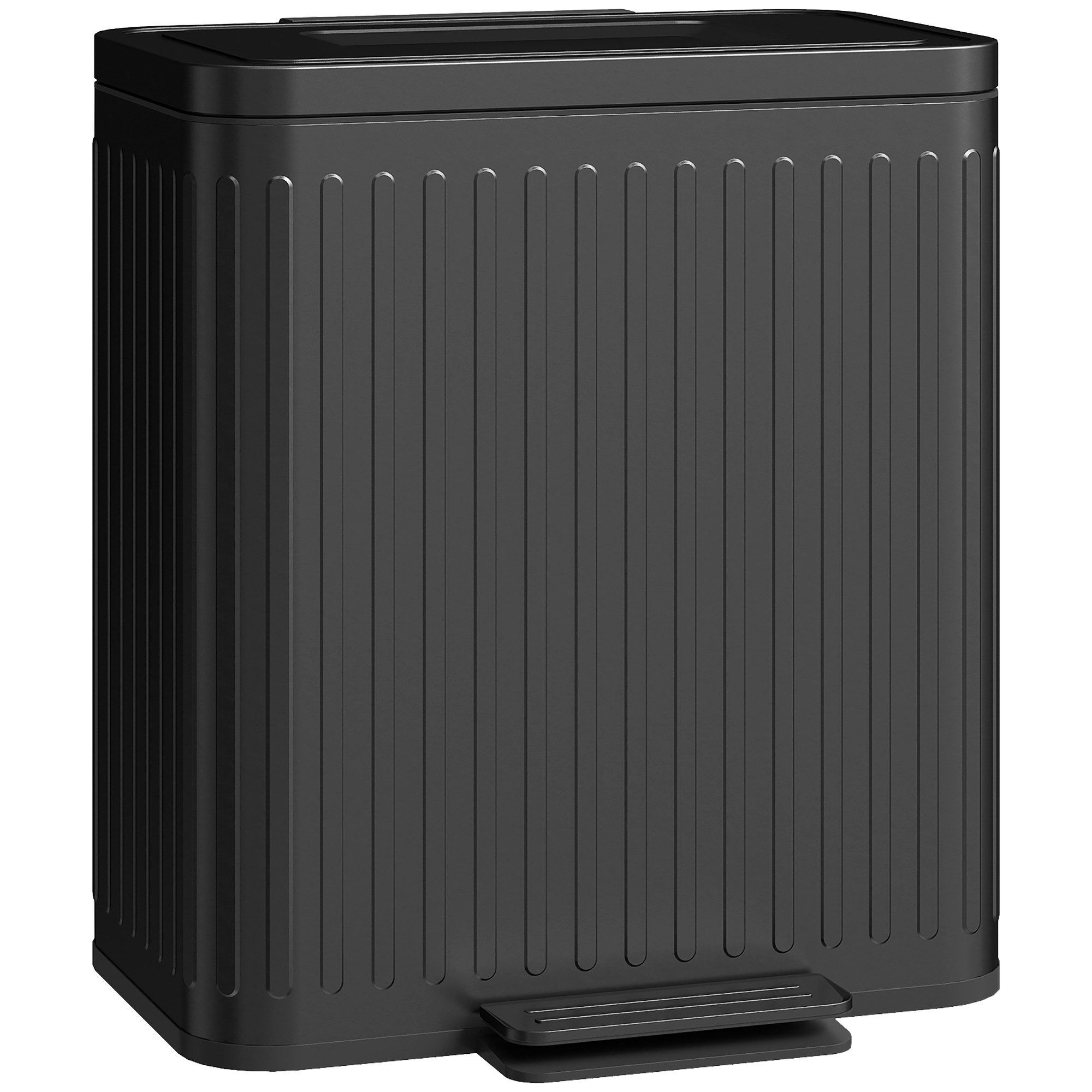 HOMCOM Mülltrennsystem Treteimer 2 x 20 L Soft-Close-Deckel Offenhaltefunktion, Schwarz, 45,5 x 36,5 x 51 cm