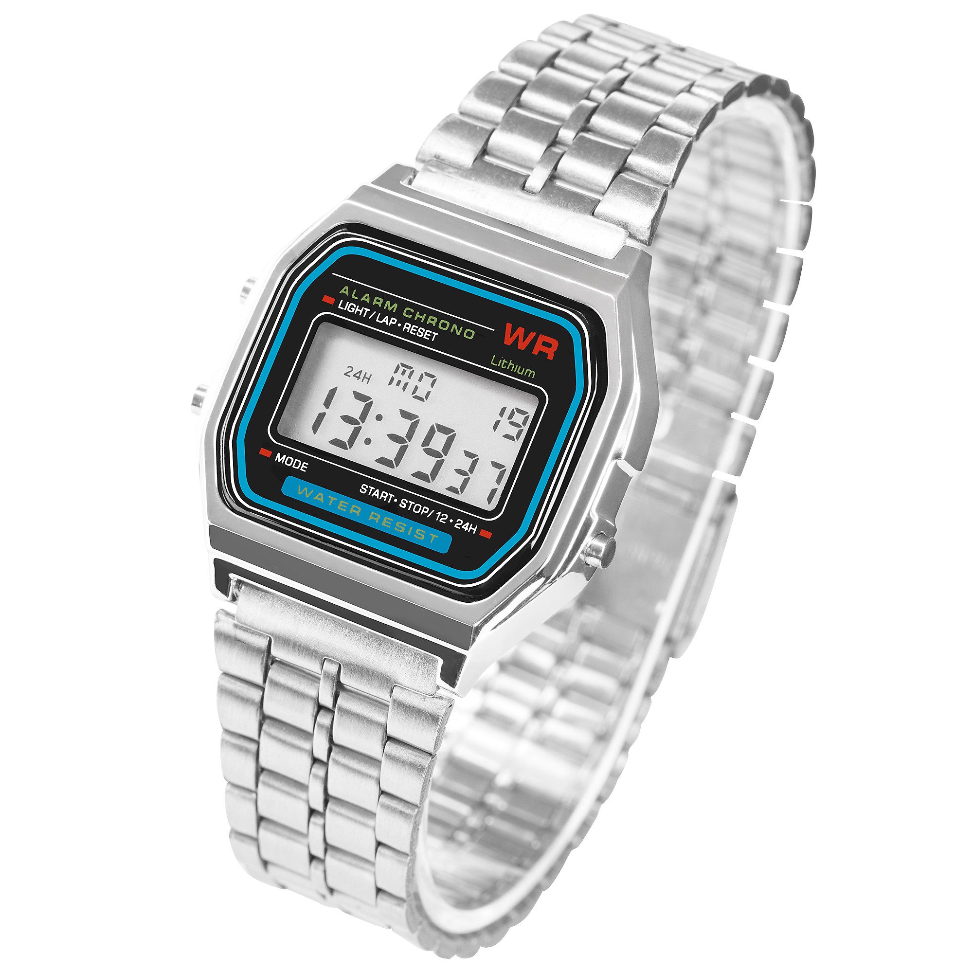 Taffstyle Digitaluhr Digitale Armbanduhr Retro Design Beleuchtung Alarm und Timer 80er Jahr, (Retro Digitaluhr mit Metallarmband Unisex Uhr Vintage Look), ideal auch als Geschenk