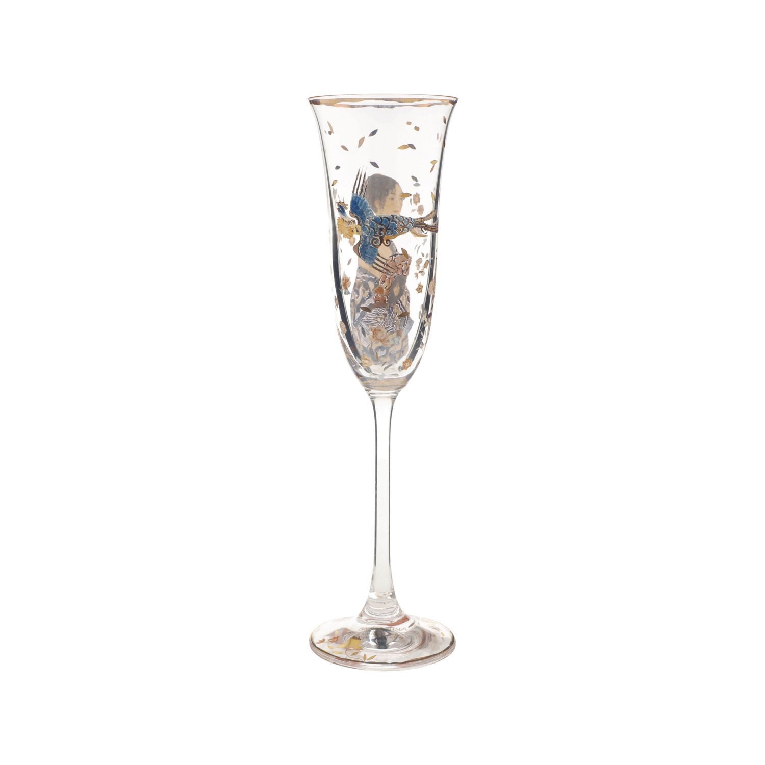 Goebel Sektglas Gustav Klimt, Glas, mit Echtgolfauflage, Bunt, Dame mit Fächer, H: 24cm