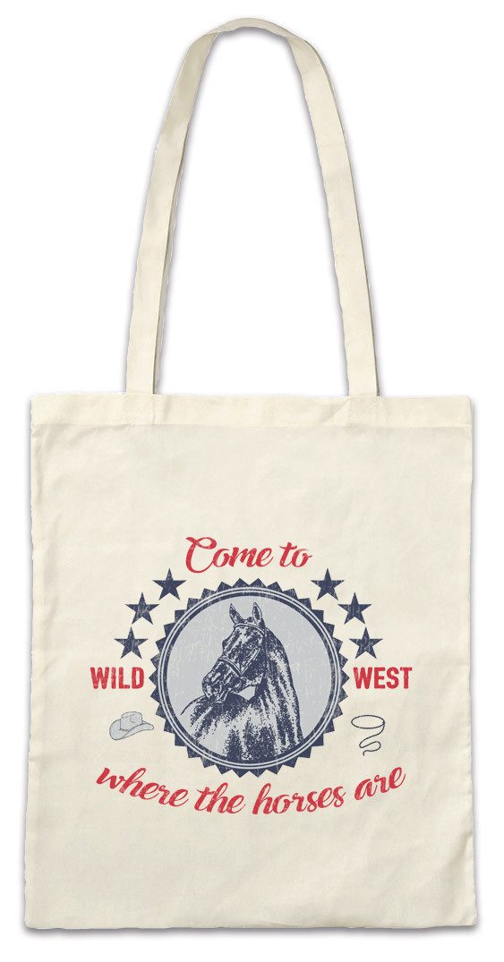 Beuteltasche Come To The Wild West Stofftasche Horse Pferd Rodeo Sport Cowgirl