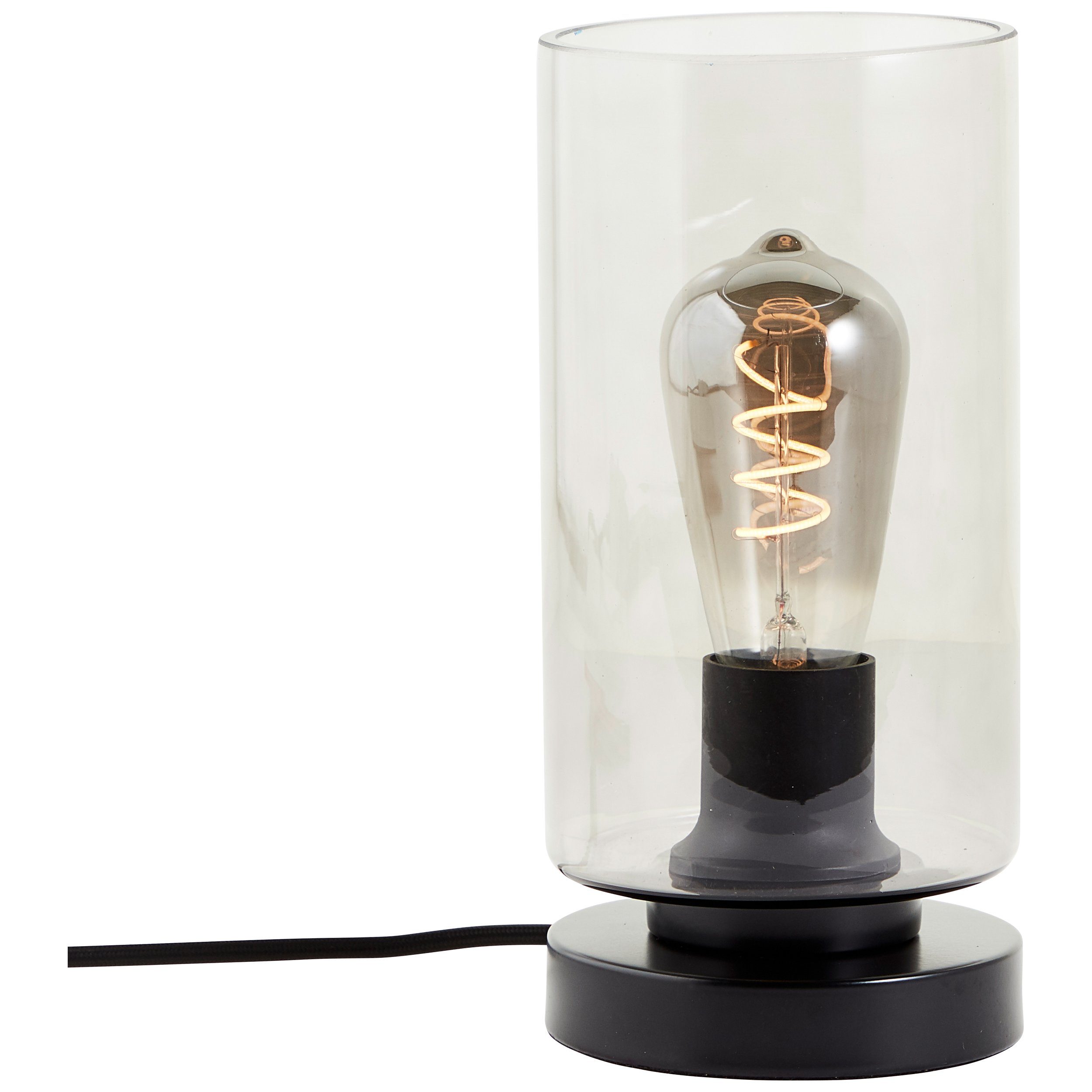 28 E27 schwarz Metall/Glas, Lightbox Leuchtmittel, Tischleuchte, max. mit Tischlampe matt ohne W, Rauchglas,