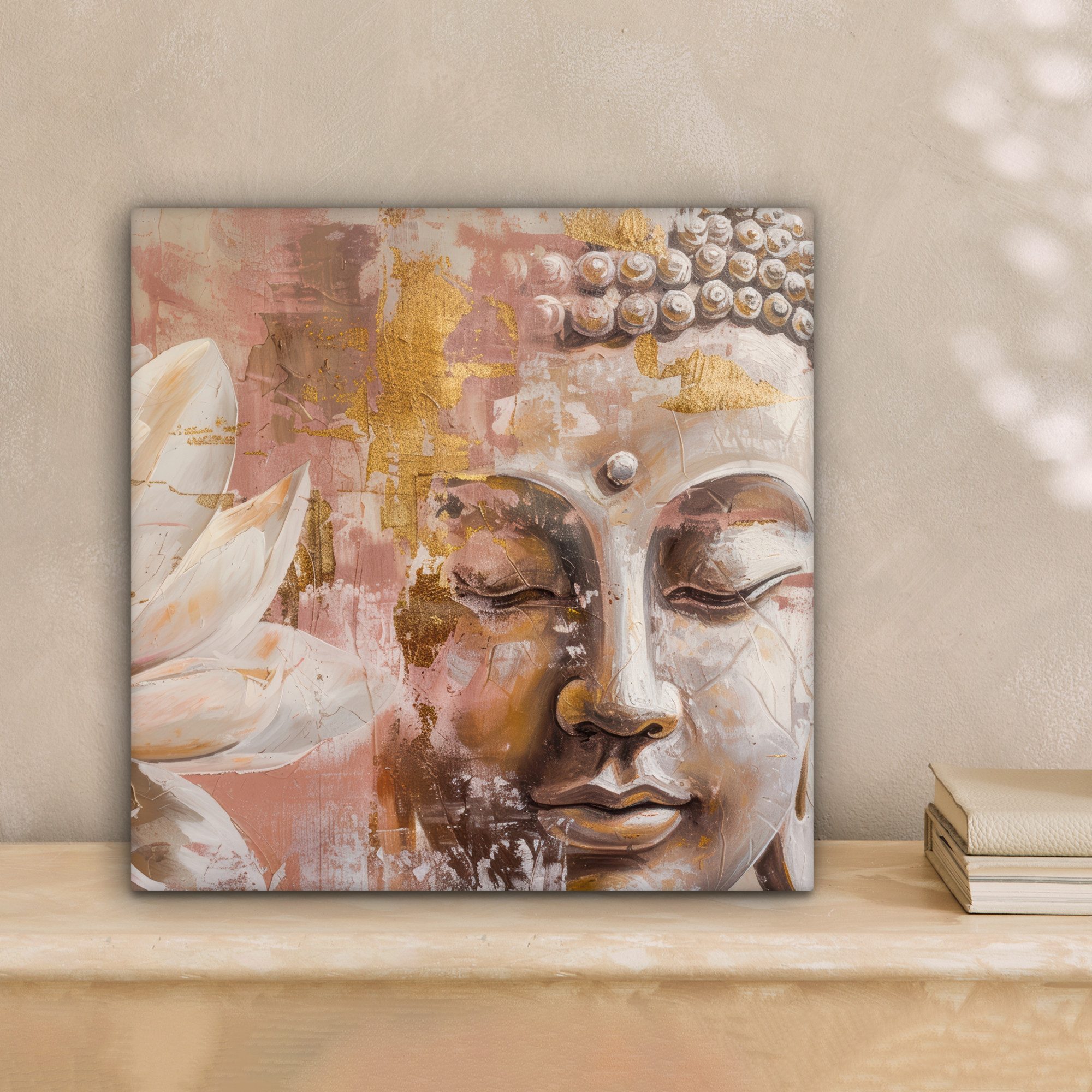 OneMillionCanvasses® Leinwandbild Buddha - Blume - Gold - Rosa - Abstrakt, günstig online kaufen
