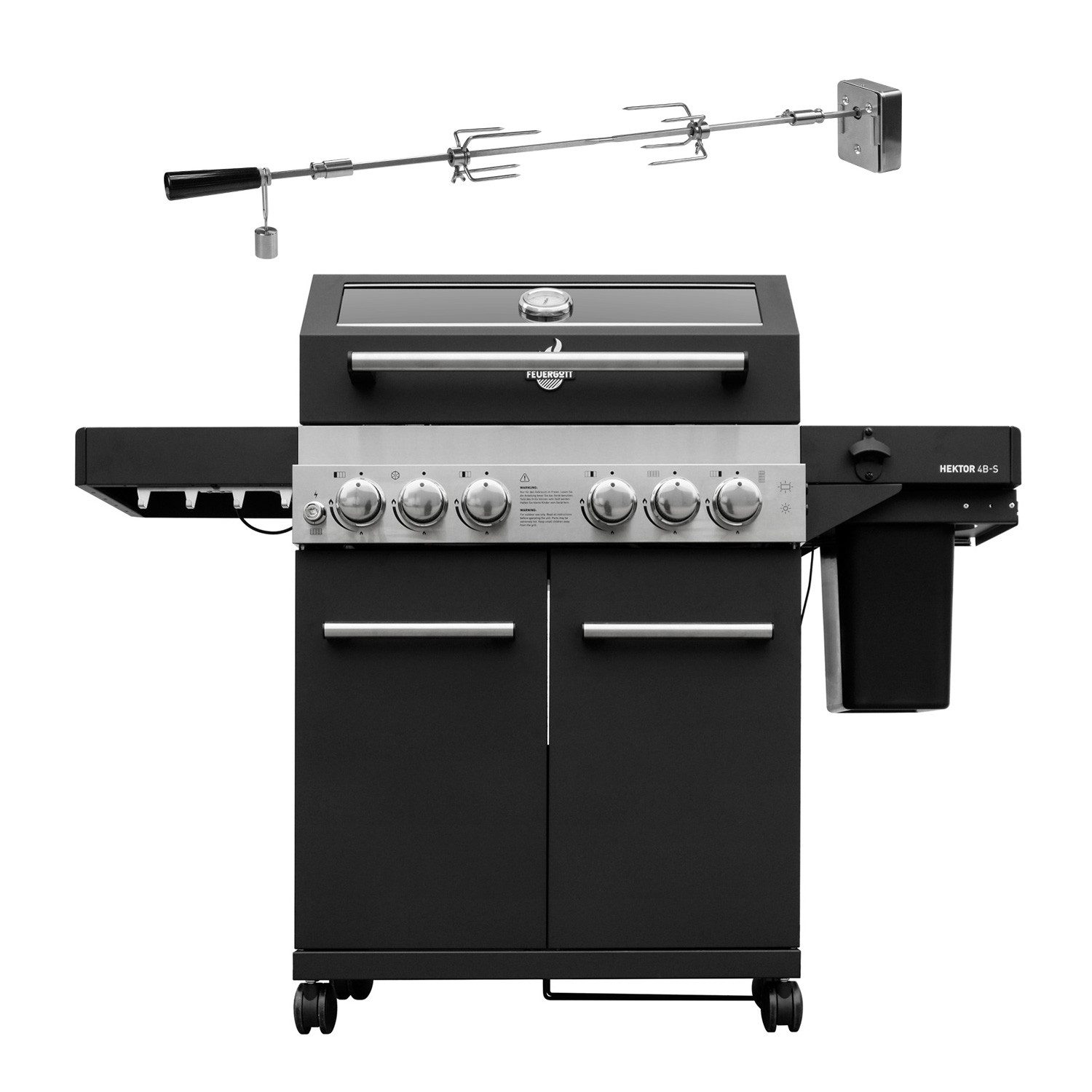 Feuergott Gasgrill FEUERGOTT Gas-Grillstation Hektor 4B-S inkl. Abdeckhaube + Drehspieß