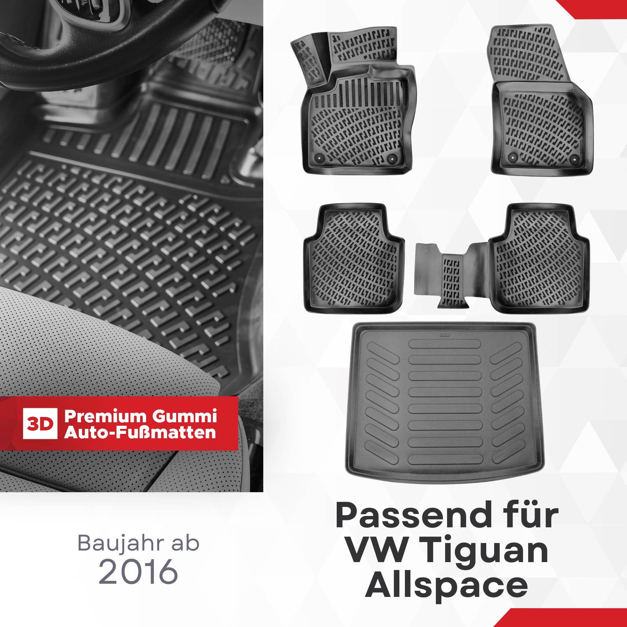 fussmattenprofi.com Auto-Fußmatte 3D Gummimatten & Kofferraumwanne Set für VW Tiguan ALLSPACE ab 2016 (1 St), für Volkswagen Volkswagen Tiguan