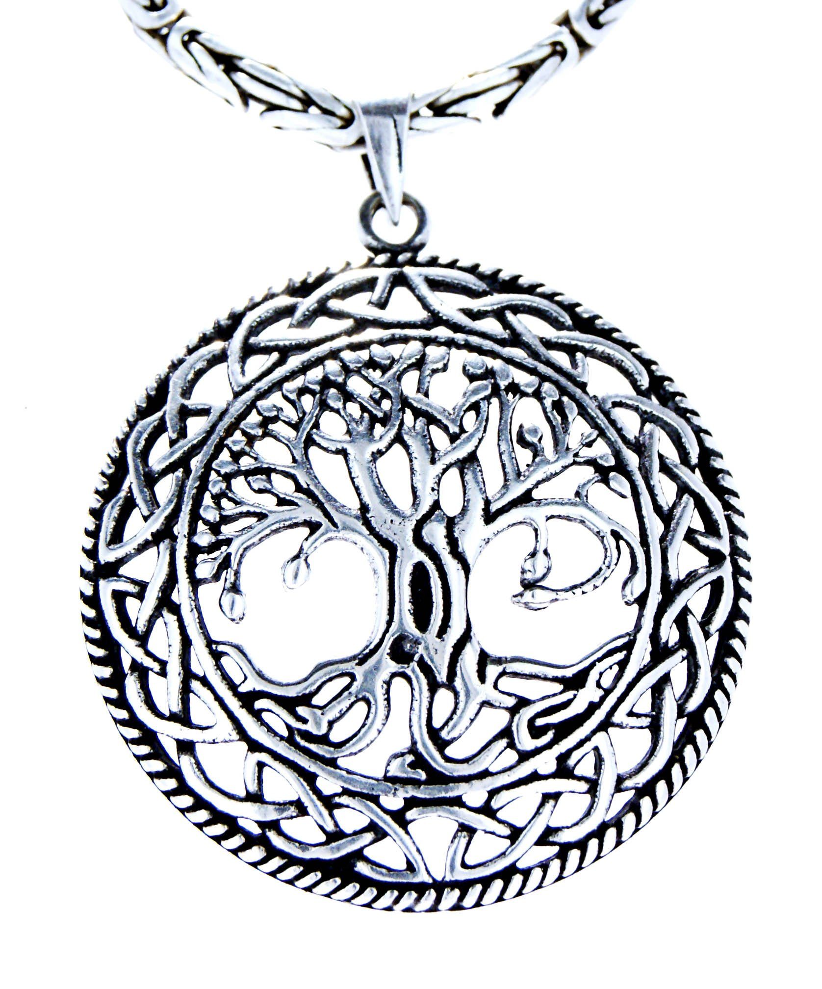 Kiss of Leather Kette mit Anhänger Lebensbaum Anhänger 925 Sterling Silber Yggdrasil Baum