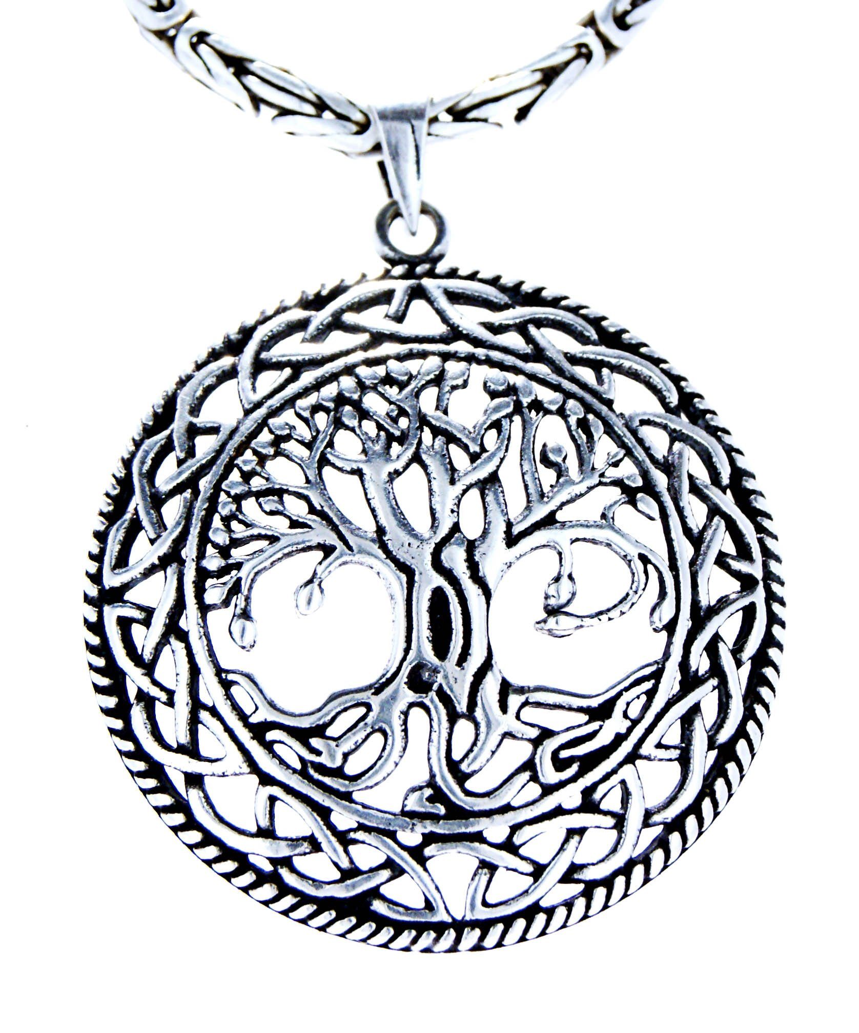 Kiss of Leather Kette mit Anhänger Lebensbaum Anhänger 925 Sterling Silber  Yggdrasil Baum