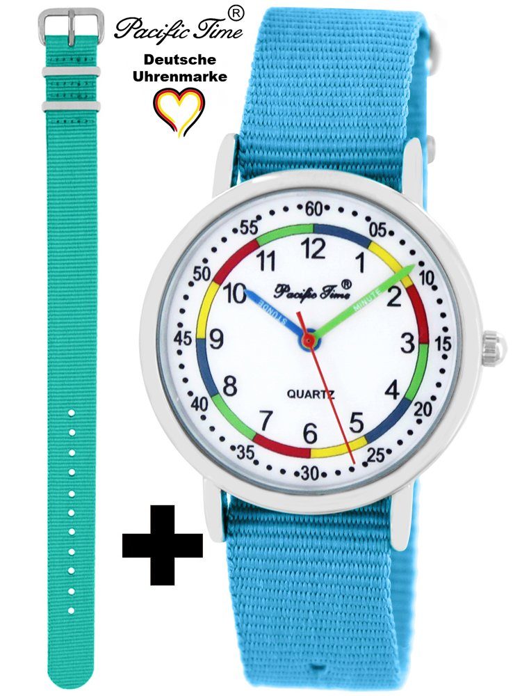 Wechselarmband, Mix Quarzuhr First Kinder Gratis Armbanduhr Design - türkis Pacific und Match Lernuhr Set und Time hellblau Versand