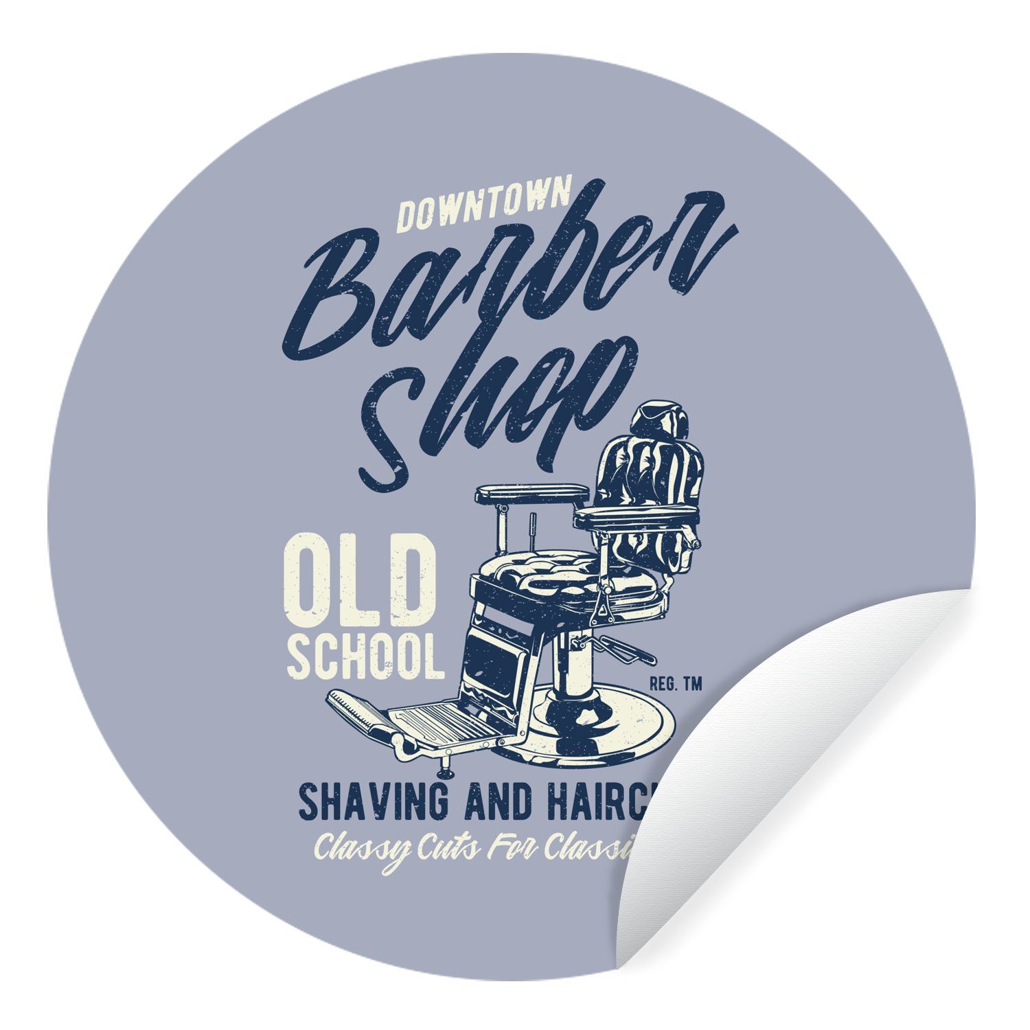 MuchoWow Wandsticker Mancave - Barbier - Vintage (1 St), Tapetenkreis für Kinderzimmer, Tapetenaufkleber, Rund, Wohnzimmer