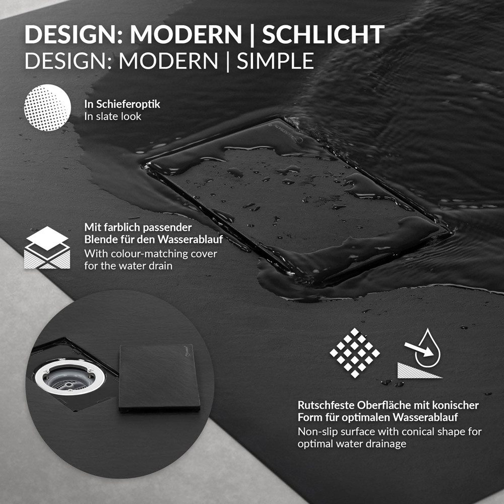 LuxeBath Duschwanne Duschtasse Brausetasse mit Ablaufgarnitur und Anti-Rutsch-Oberfläche, Quadratische Brausewanne 80x80cm mit Siphon Höhe 30 mm extra flache