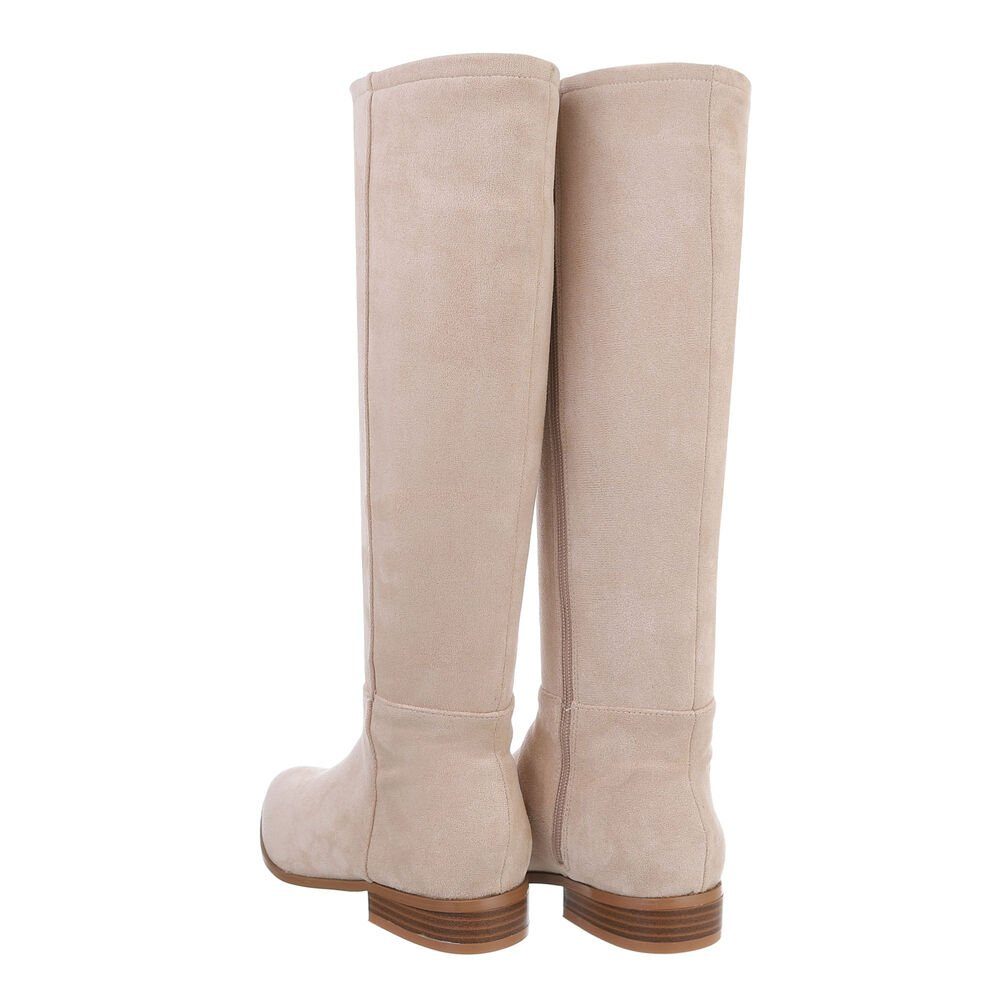 Ital-Design Elegante Knöchelstiefel aus hochwertigem Material für Damen Stiefel Blockabsatz Flache Stiefel in Beige
