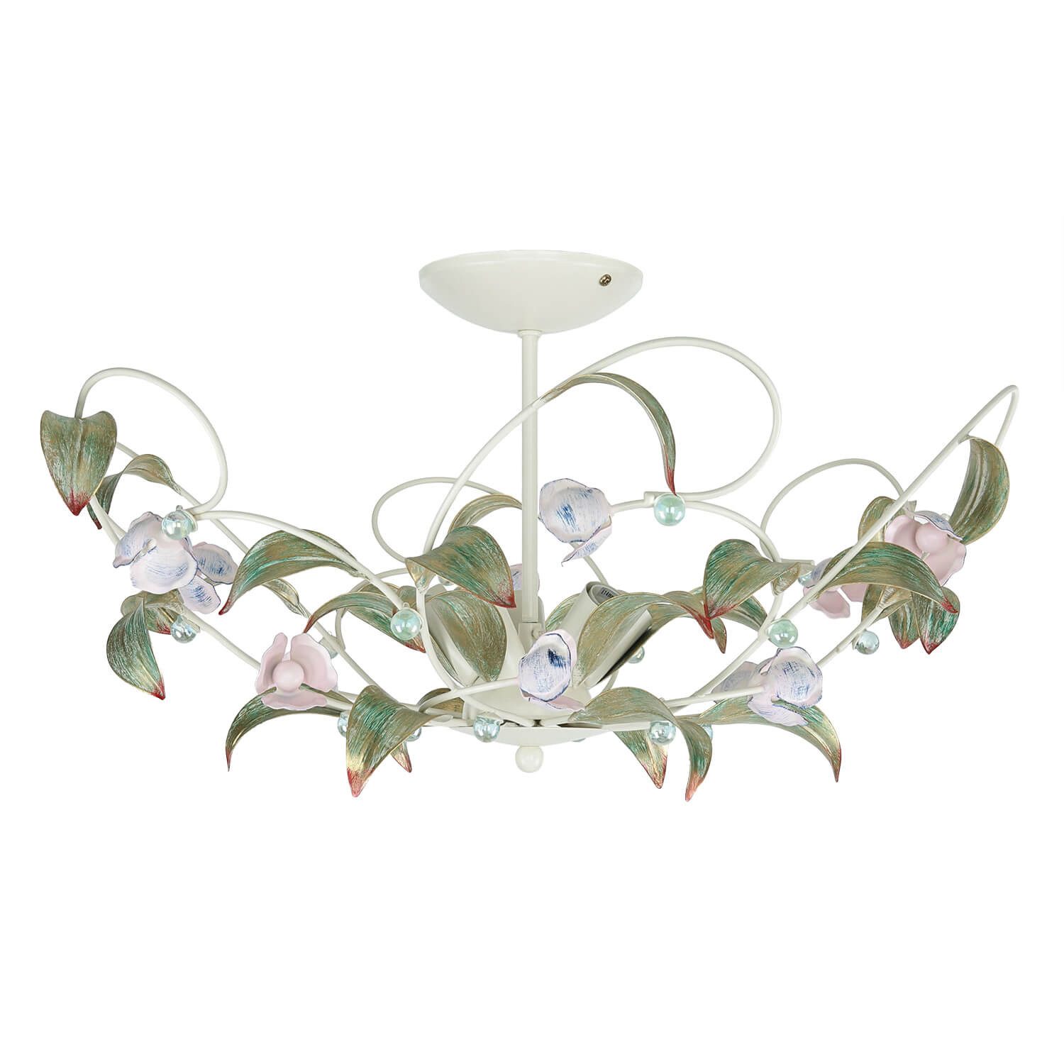 Licht-Erlebnisse Deckenleuchte ROSE, ohne Leuchtmittel, Romantische Deckenlampe Rosa Weiß Floral Blumen Metall Schlafzimmer