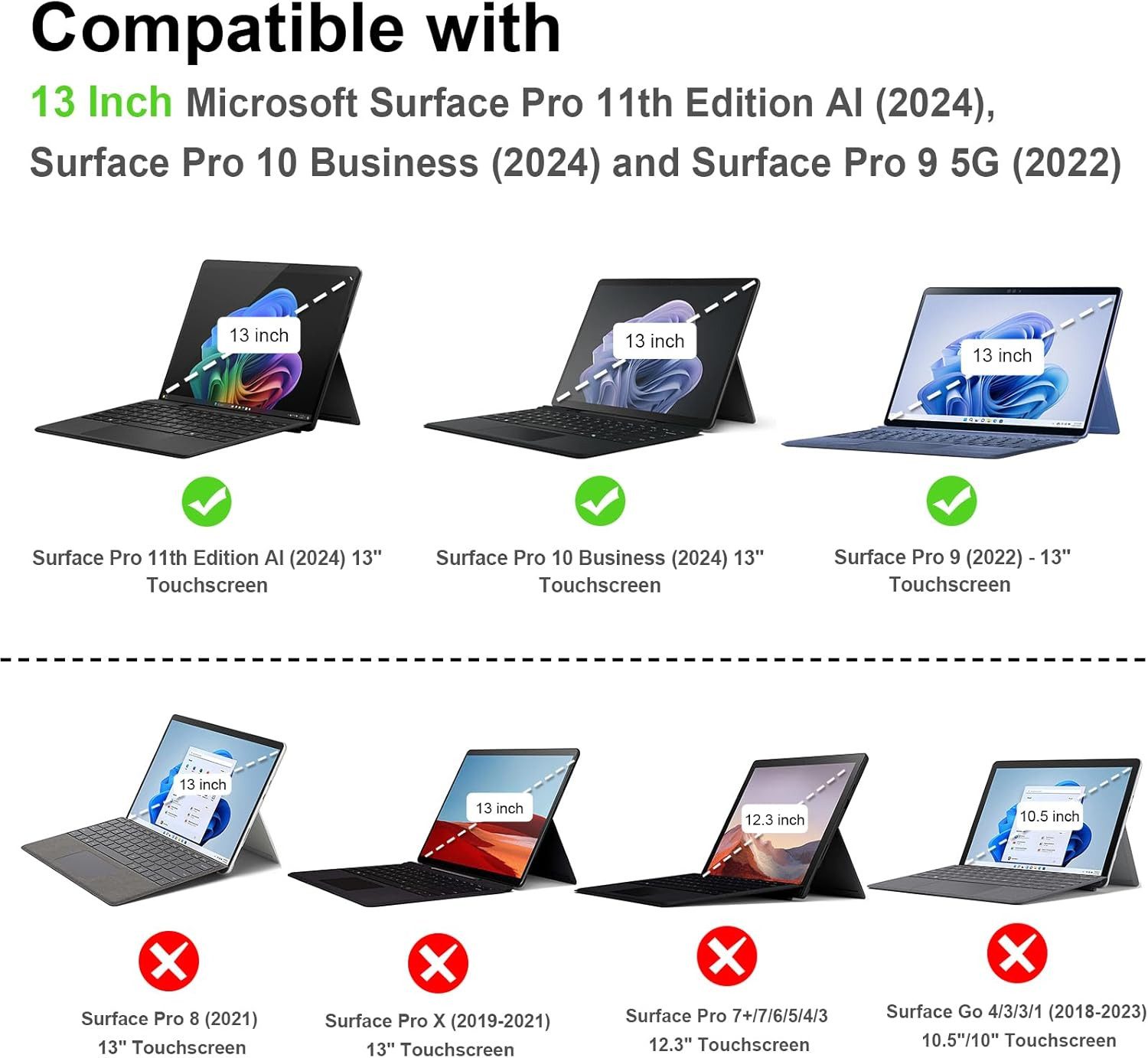 Fintie Tablet-Hülle für Microsoft Surface Pro 11/Pro 10(2024)/Pro 9/Pro 9 5G(2022) 13 Zoll, Stoßfeste Robuste Hülle mit Original Ständer, Type Cover Kompatibel