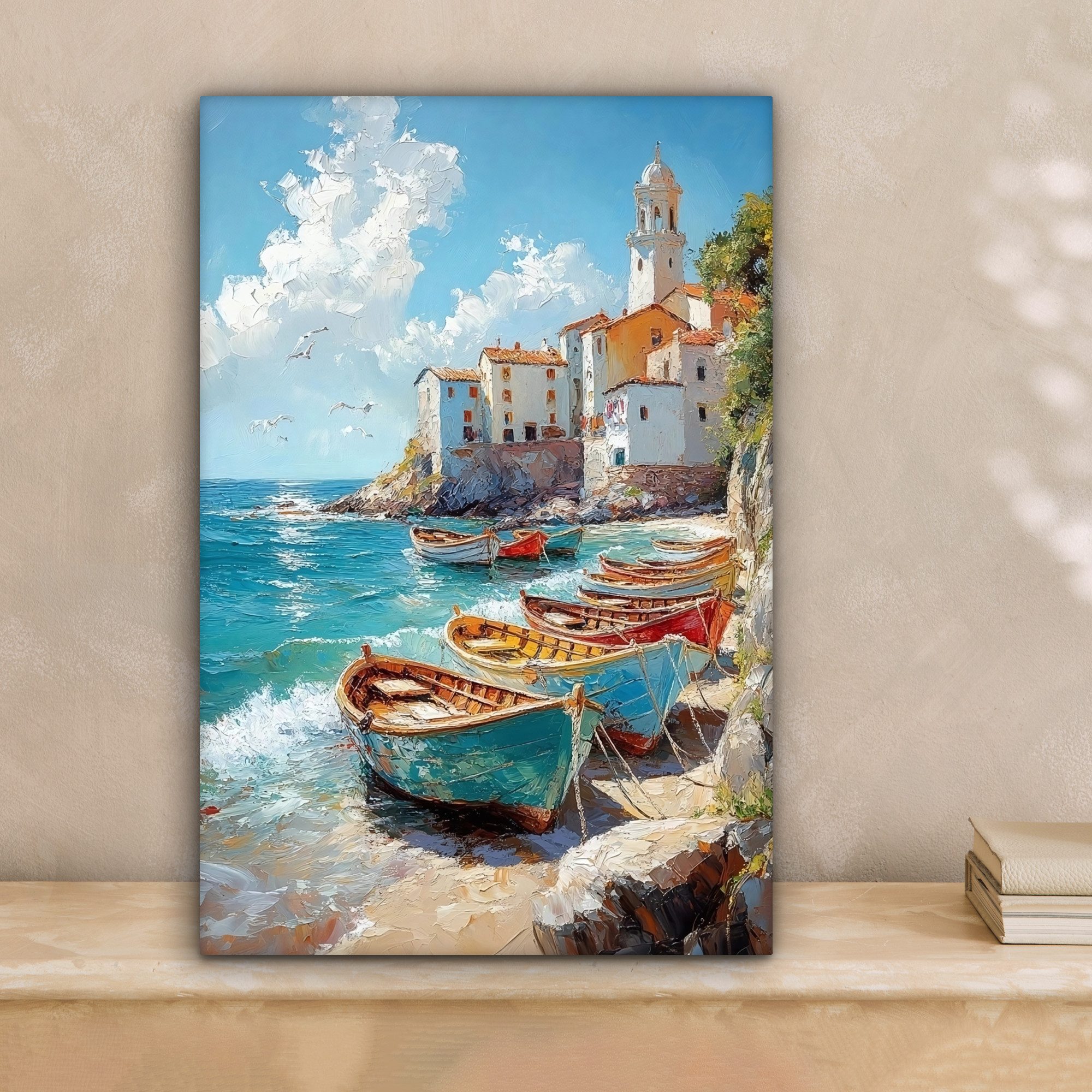 OneMillionCanvasses® Leinwandbild Boote - Felsen - Meer - Sonne, Fotodruck günstig online kaufen