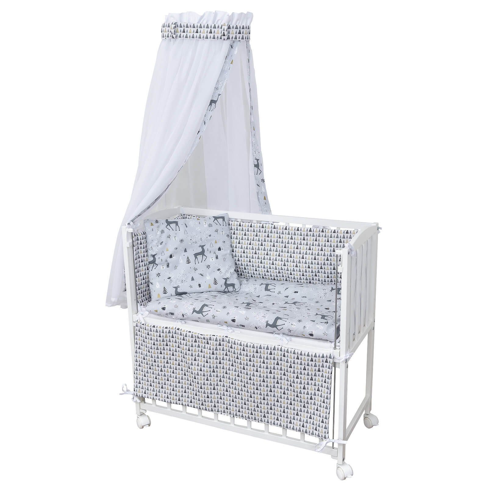 Baby-Delux Beistellbett Babybett Waldzauber grau, Stillbett 90x40 weiß höhenverstellbar, Matratze inkl. komplett Set