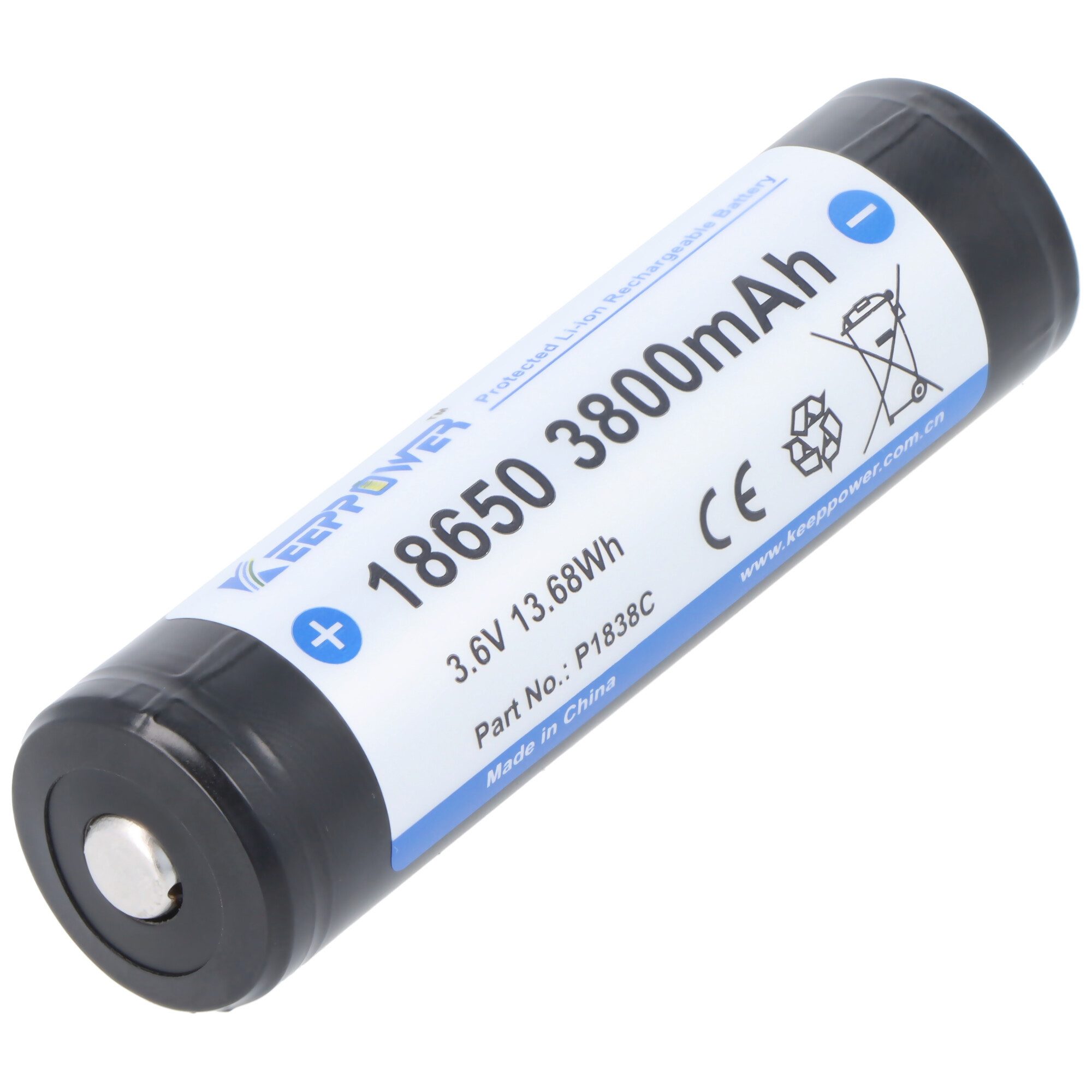 Keeppower Li-ion Akku 18650 3800mAh, 3.6V Li-Ion-Akku geschützt Pluspol erhöht Akku 3800 mAh (3,6 V)