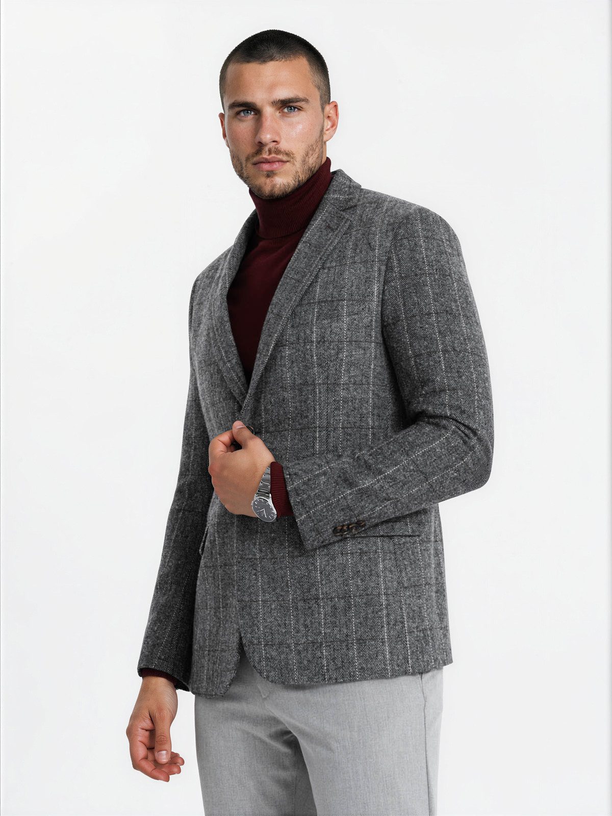 OMBRE Longblazer Herren Longblazer Regular Fit mit klassischem Revers Grau XL (kein Set, 1-tlg)