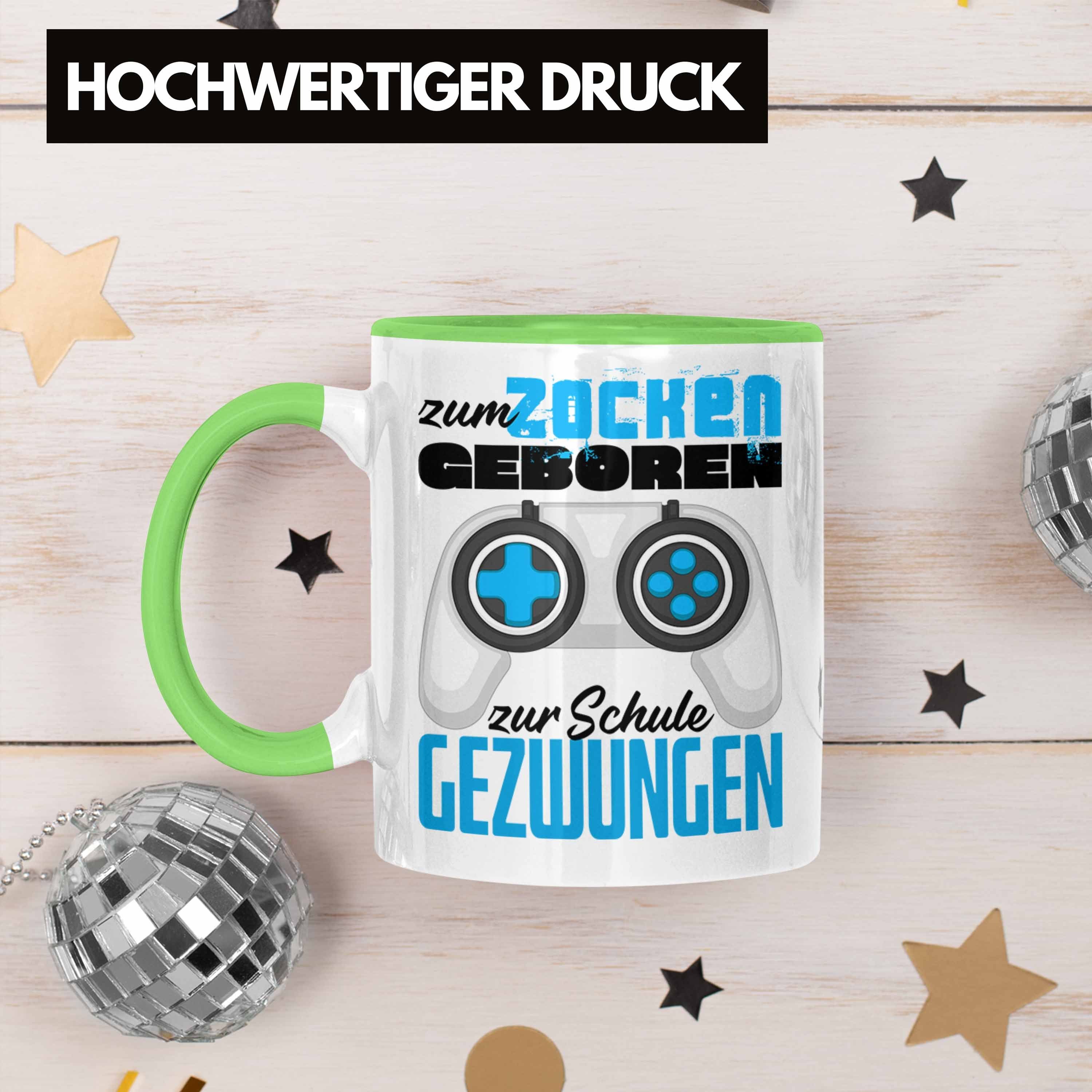 Zum Geschenk Geboren Zocken Gezwungen - Zocker Schule Trendation Gamer Jungs Grün Geschenkidee Tasse Tasse Trendation Zur