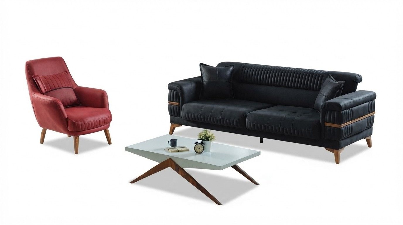 Xlmoebel Polstergarnitur Sofagarnitur 3+1 Sitzer Textil Holz Modernes Komplett Set, (Sofagarnitur, 2-tlg., 3+1 Sitzer), Made in Europa