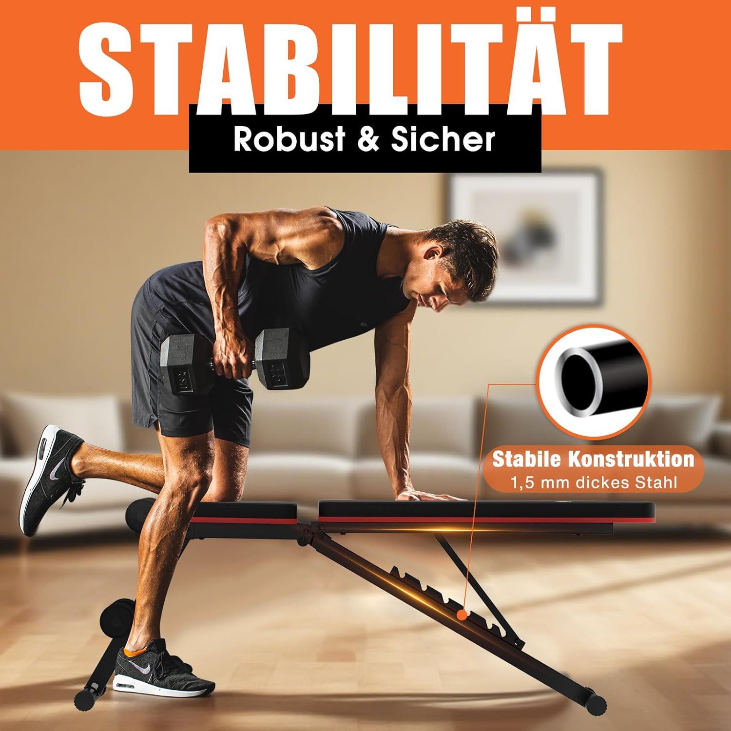 DH FitLife Hantelbank Klappbar 8 in 1, 80% Platzsparend, (für Ganzkörpertraining, Schrägbank, Bauchmuskeltrainer), Verstellbare Fitnessbank für Home Gym