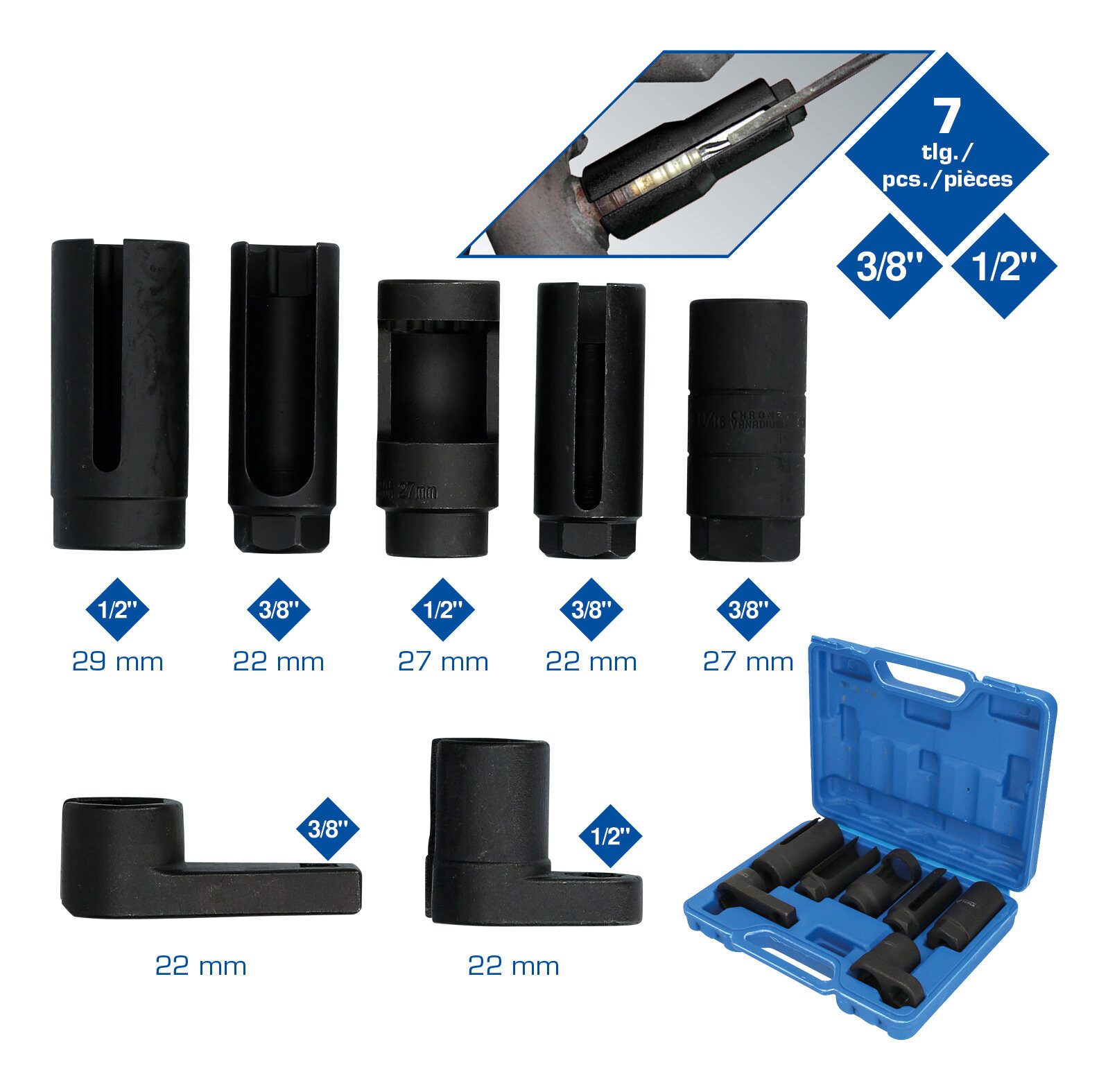 Brilliant Tools Stecknuss, 7-St., Lambdasonden und SensorenSatz, 7-teilig