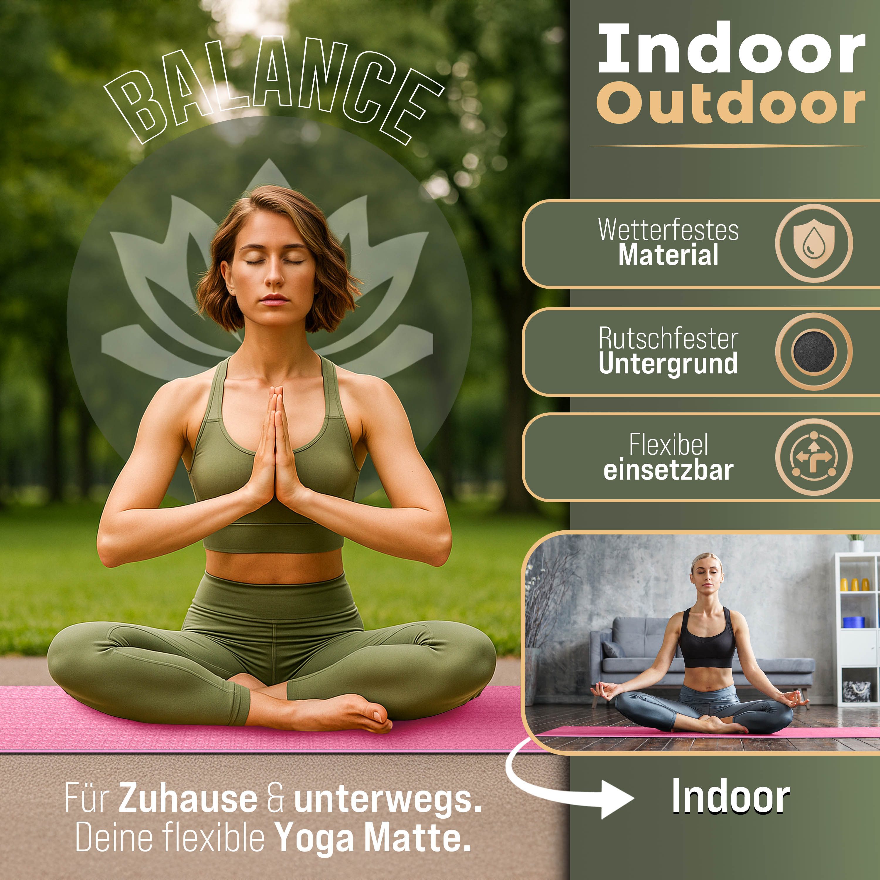 RE:SPORT Gymnastikmatte 183 x 61 x 0,6 cm mit Tragetasche Yogamatte TPE Fitnessmatte (rutschfest), Trainingsmatte mit Tragegurt Fitness Gymnastik Pilates Workou – Bild 4 von 5