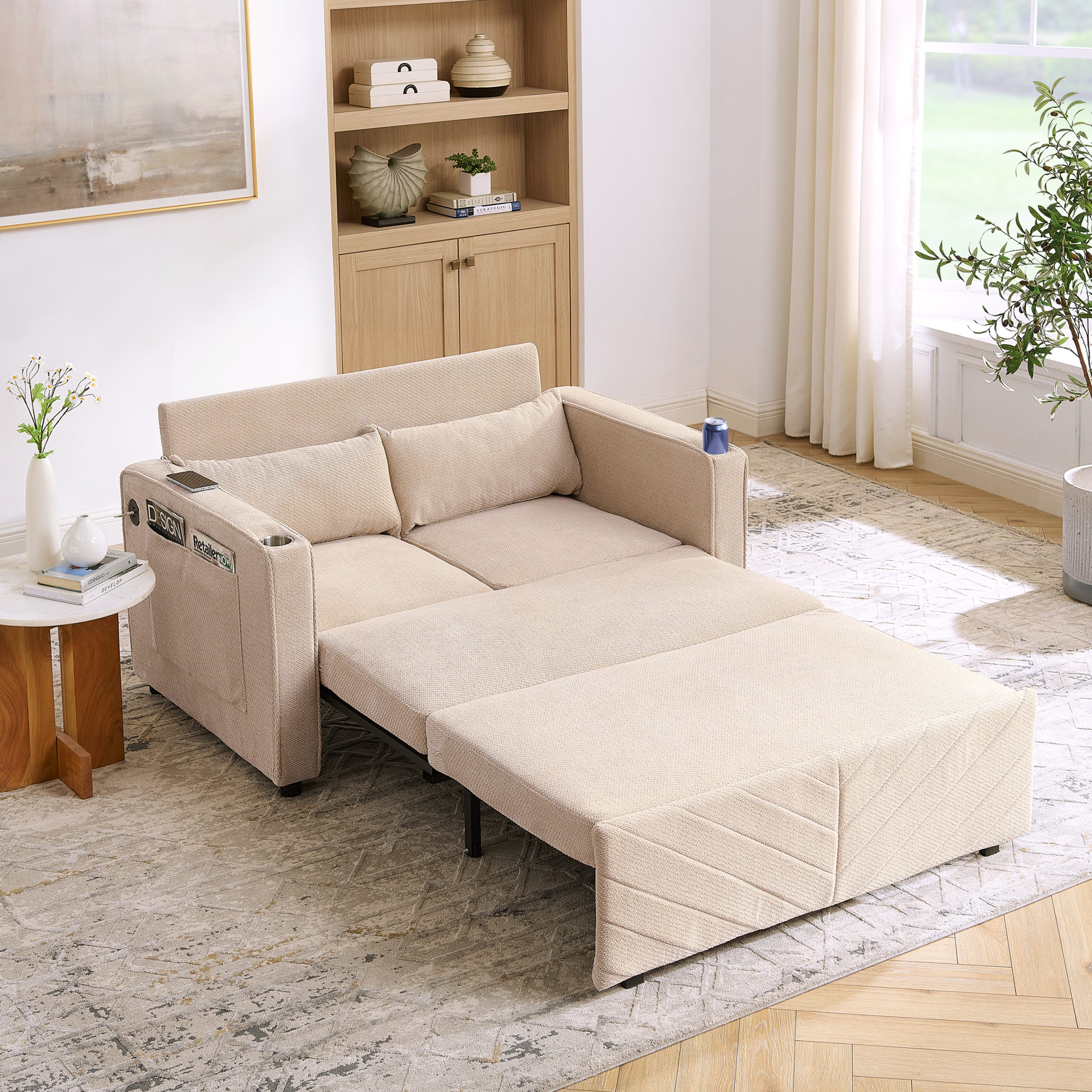 Odikalo 2-Sitzer Schlafsofa Schlafcouch mit USB & Schlaffunktion, 3-in-1- Schlafsofa für 2 Personen, minimalistisch, prachtvoll und elegant, leicht, luxuriös, verschiebbares Design, perfekt für ein Nickerchen