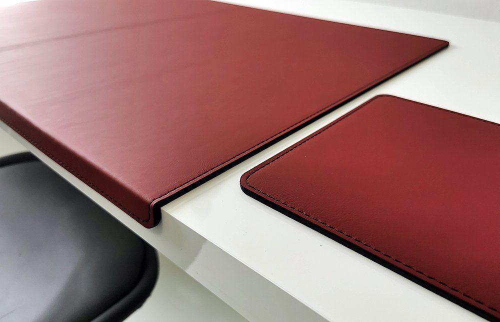 Schreibtischunterlage Mauspad Echt Leder Schwarz mit roten Absatz 90x50 Rindsl 
