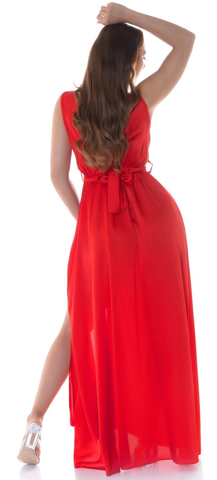 Koucla Maxikleid in eleganter lang Abendkleid Satin-Optik, rot