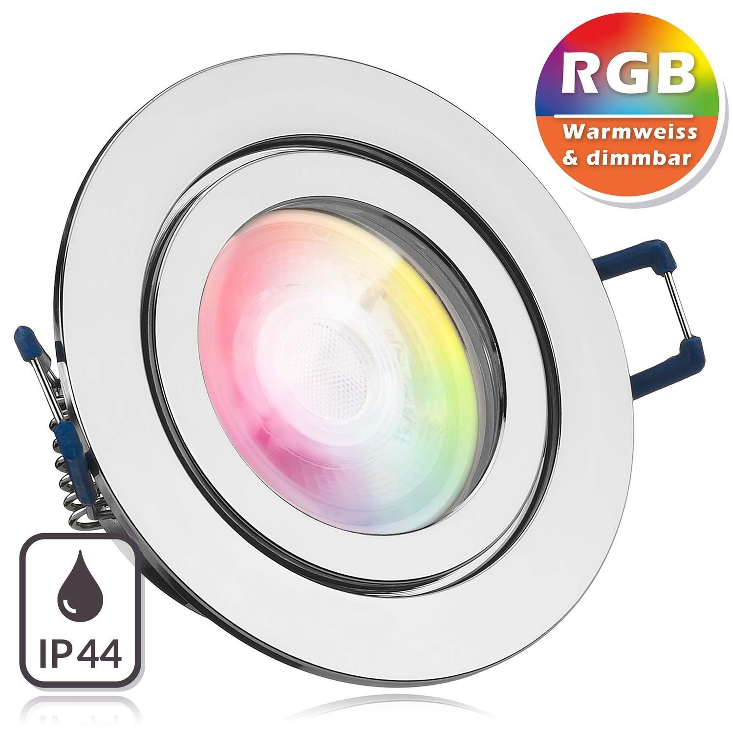 LEDANDO LED Einbaustrahler IP44 RGB LED Einbaustrahler Set extra flach in chrom mit 3W LED von LE