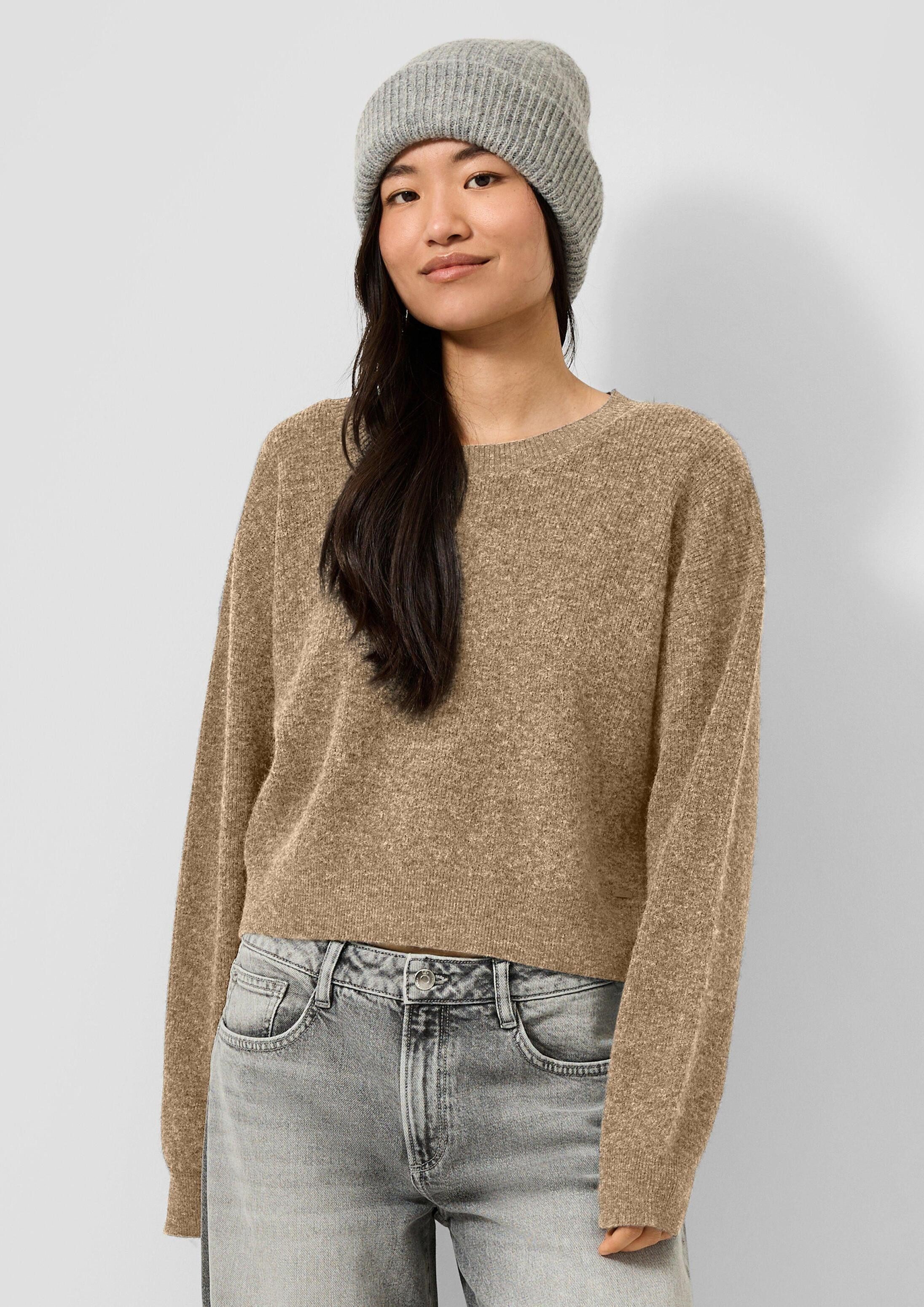 QS Longpullover Strickpullover Cropped Pullover in Ripp-Optik, Vanessa Mai