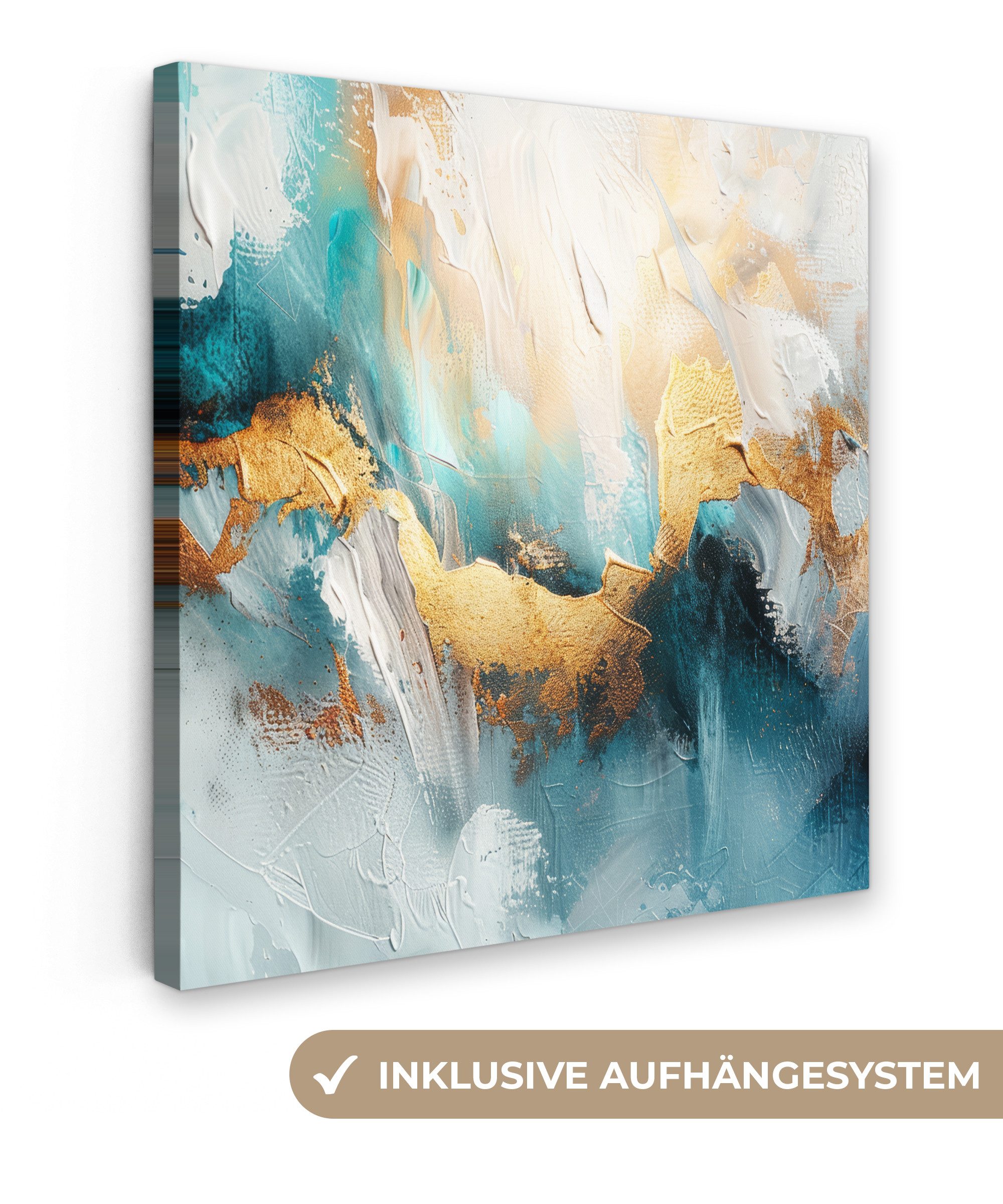 OneMillionCanvasses® Leinwandbild Abstrakt - Kunst - Gold - Blau, Fotodruck (1 St), Wandbild, Deko Schlafzimmer Wohnzimmer Flur 20x20 cm