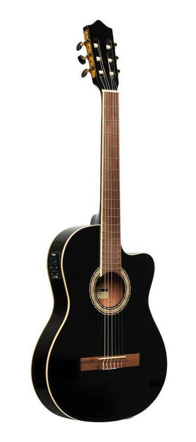 Stagg Konzertgitarre SCL60 TCE-BLK Cutaway akustisch-elektrische klassische Gitarre mit ...