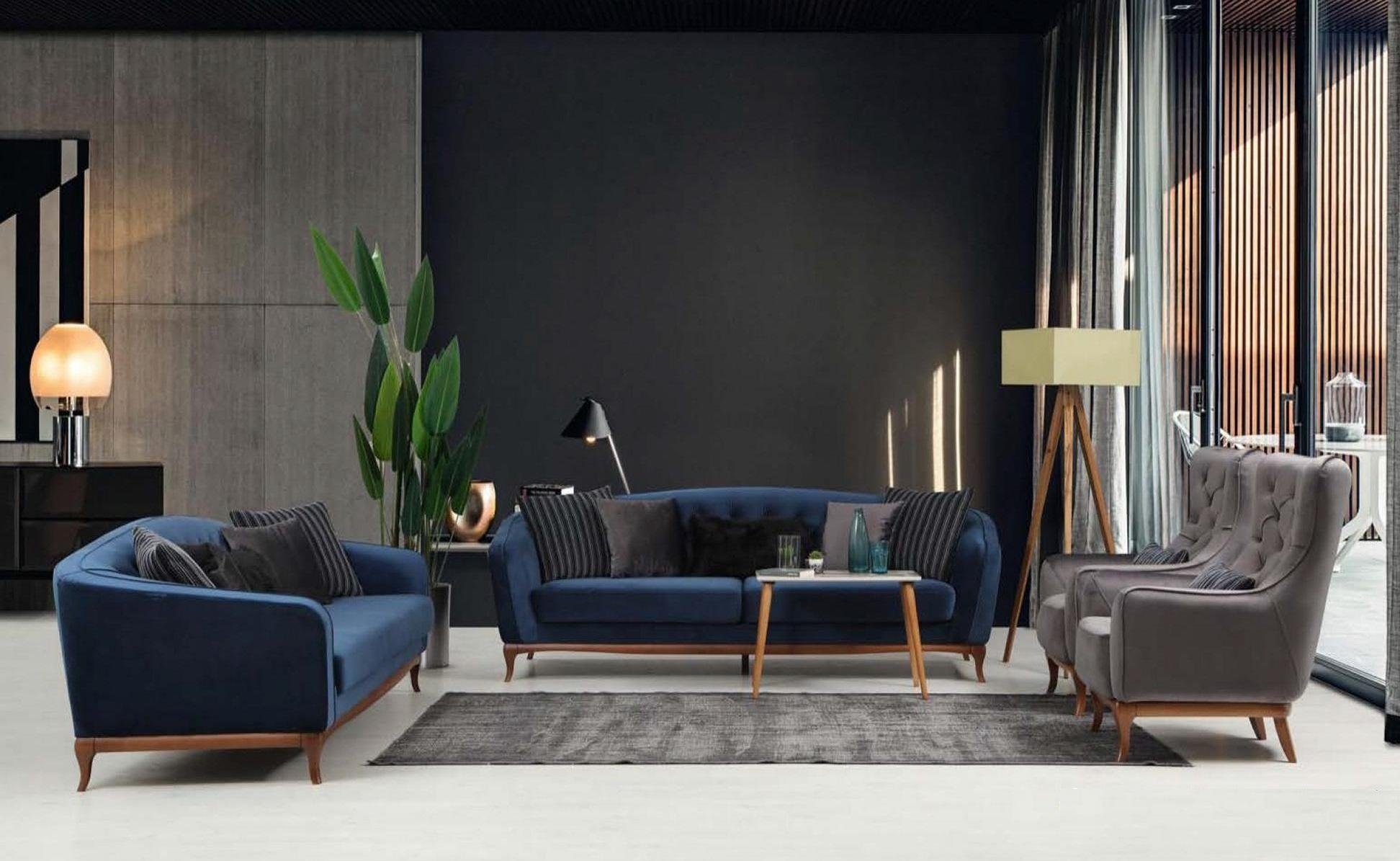 Neu, Sitzer Sofa 4+1 Blau-Grau in JVmoebel Chesterfield Made Moderne Sofagarnitur Europe