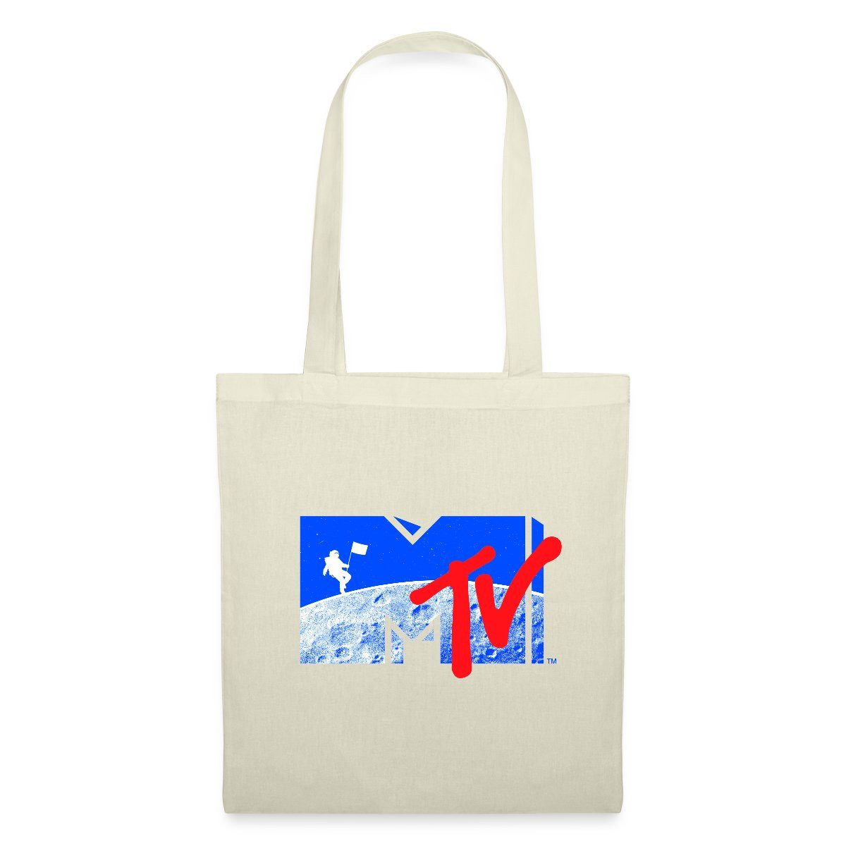 Spreadshirt Henkeltasche MTV Logo Cooles Mond-Design Mit Astronaut Stoffbeutel (1-tlg)