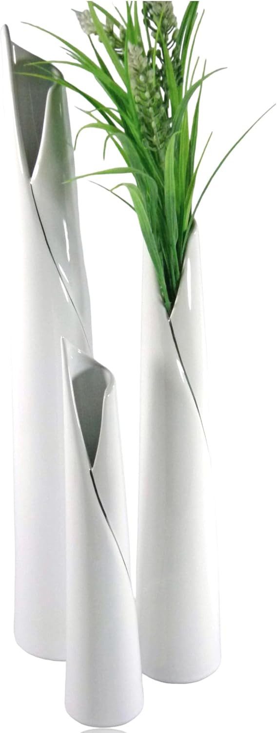 GlasArt Dekovase Blumenvase Vase Schlank weiß schlicht edel 30-50cm hoch, W günstig online kaufen