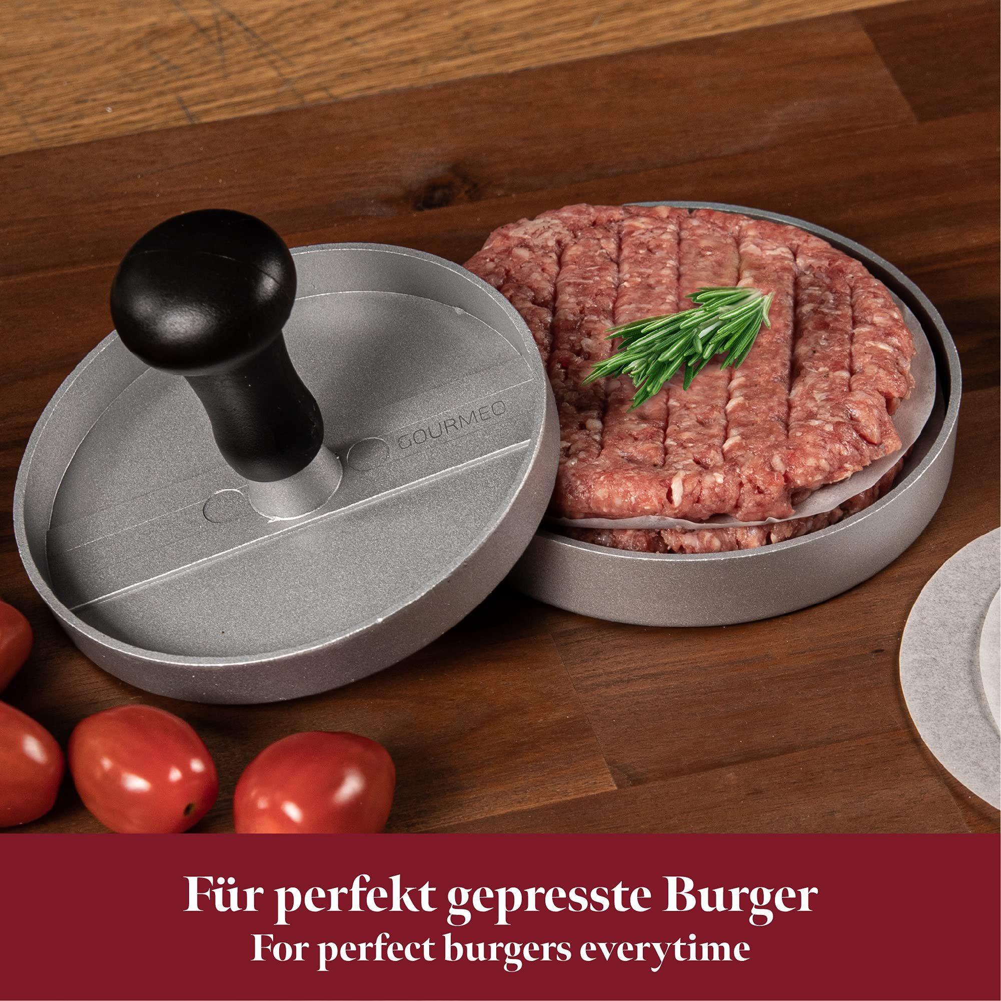 GOURMEO Burgerpresse Burgerpresse aus Aluguss mit Antihaftpapier, Burger Maker, Aluminium – Bild 4 von 5
