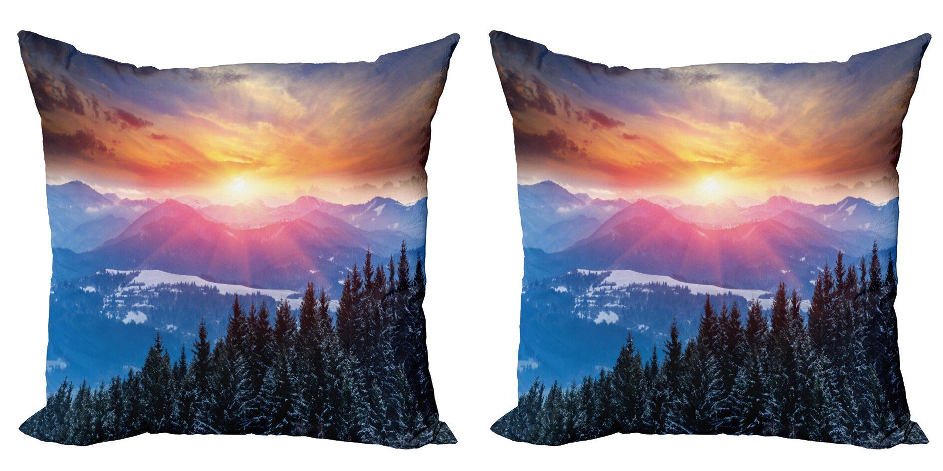 Kissenbezüge Modern Accent Doppelseitiger Digitaldruck, Abakuhaus (2 Stück), Wald Sonnenuntergang in den Bergen