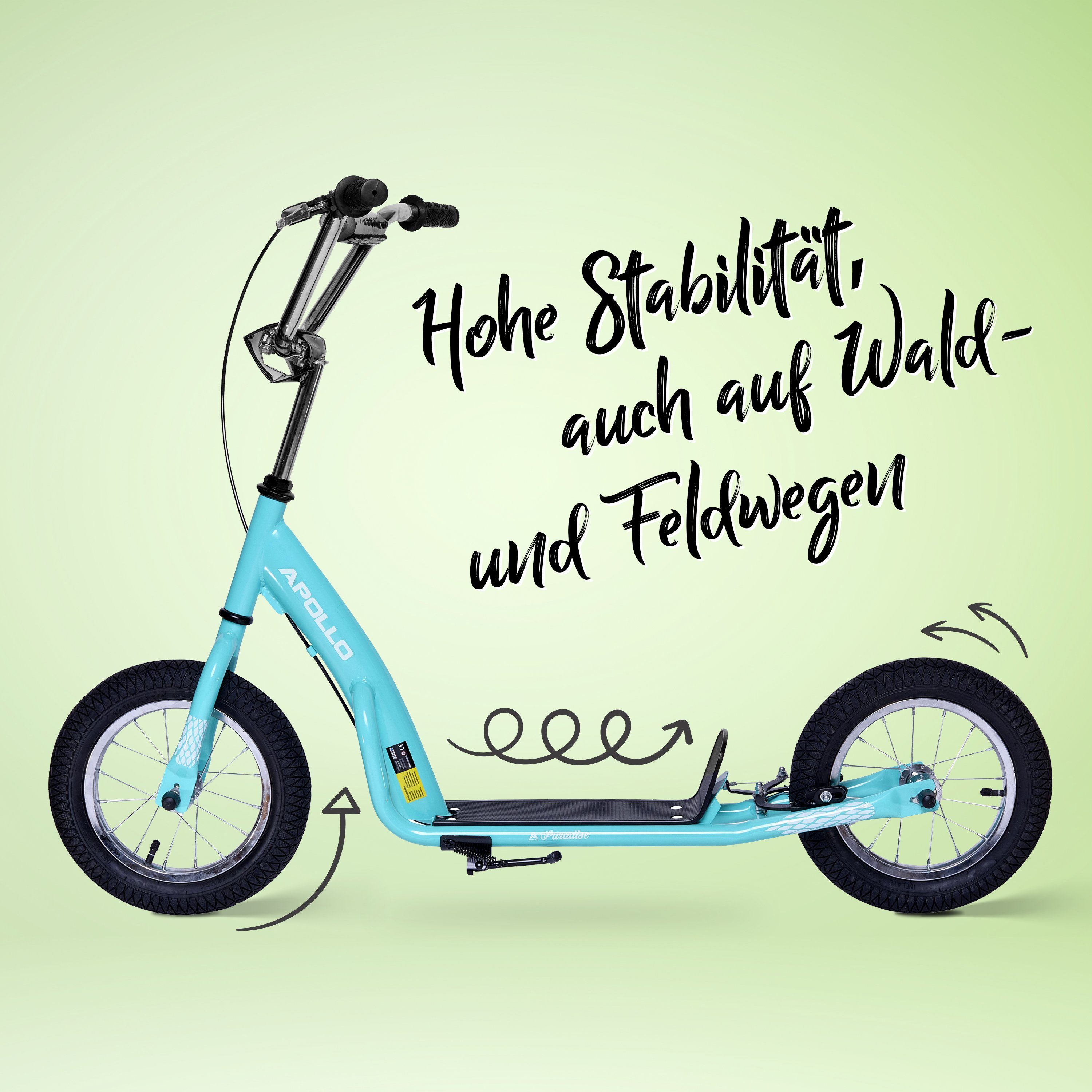 Apollo Scooter Retro Scooter Paradise City Roller mit 12,5 Zoll Luftreifen, Tretroller für Kinder und Jugendliche mit extra breiter Trittfläche
