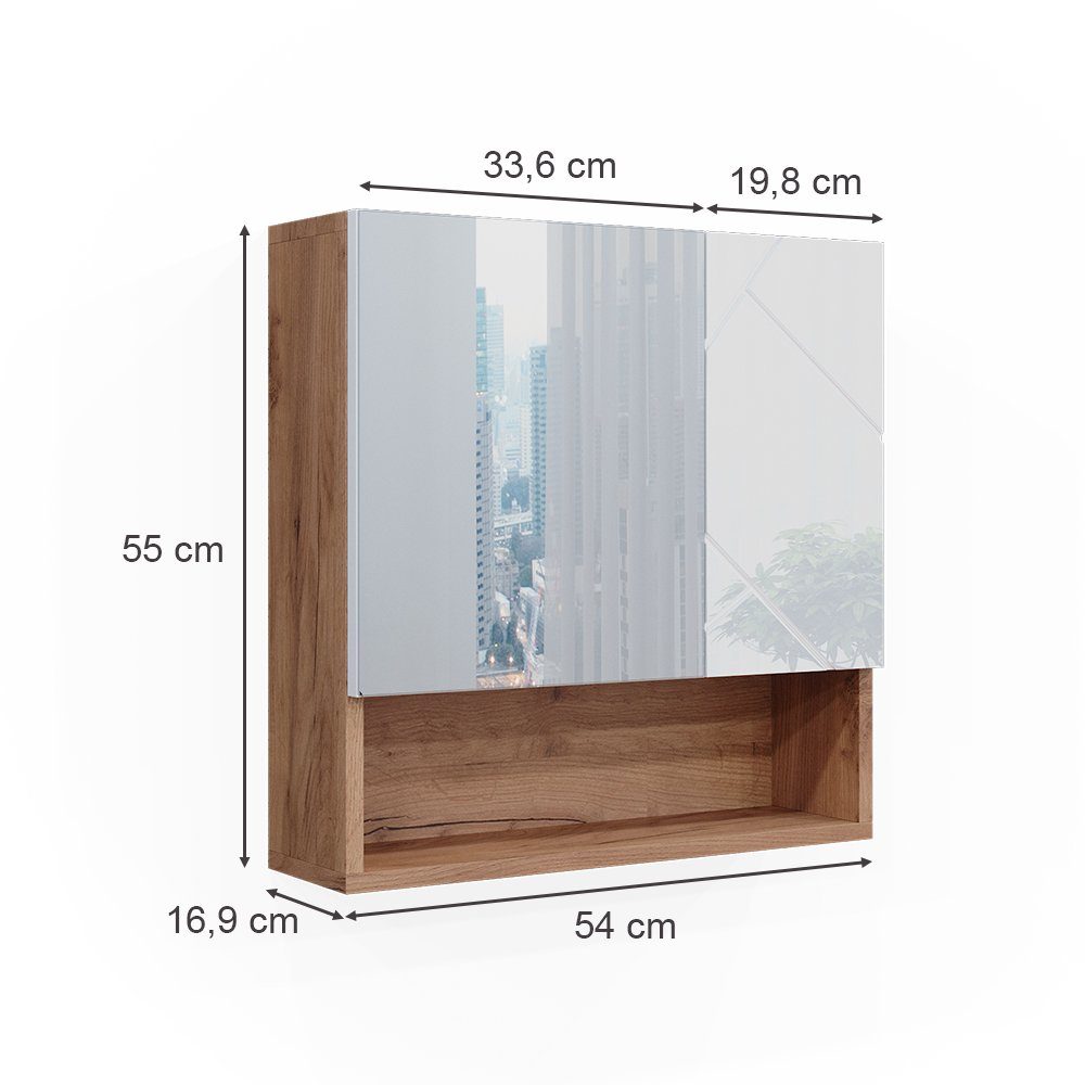Vicco Badezimmerspiegelschrank Irma, Eiche/Weiß Hochglanz, 54 x 55 cm (1-St)