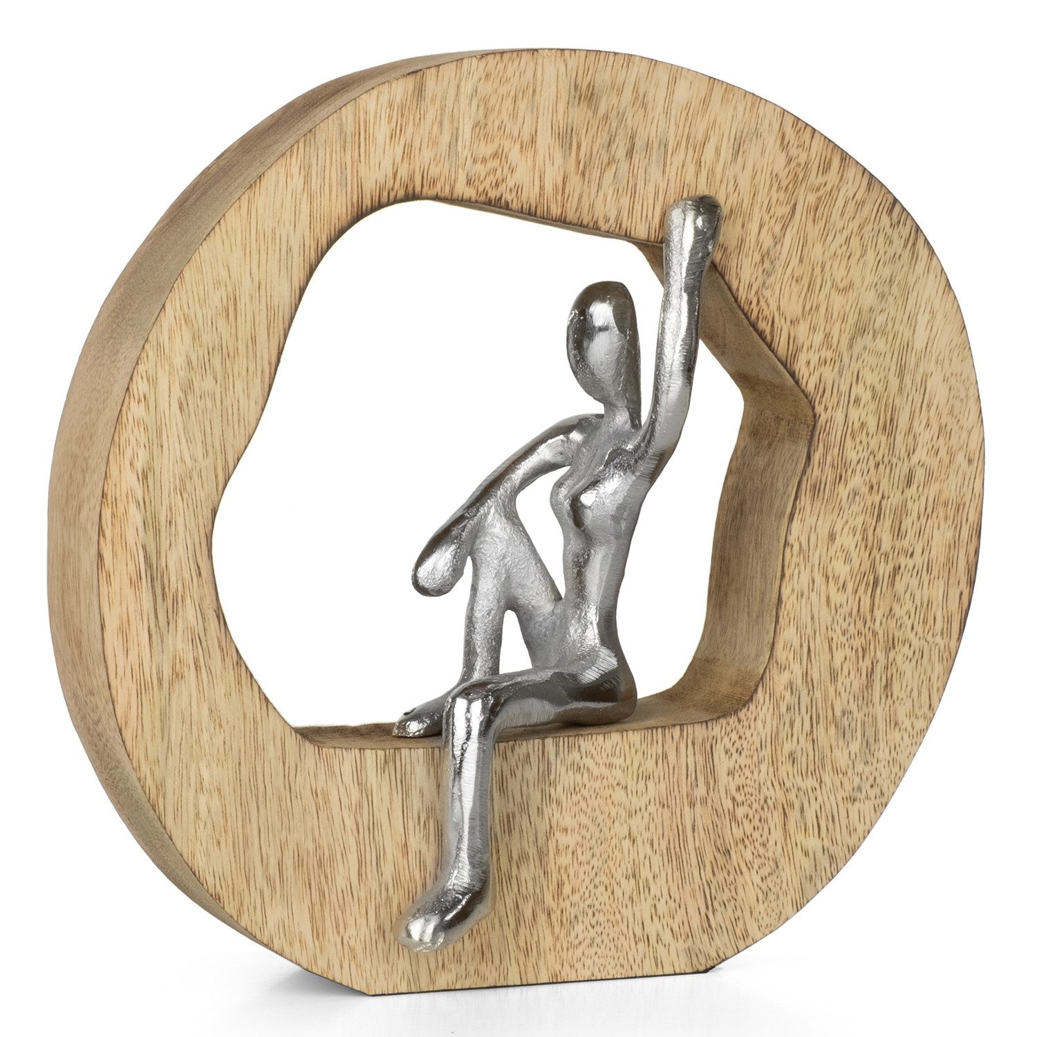 Moritz Skulptur Dekofigur Frau silber auf Mangoholzrahmen sitzend 20 cm, Holz, Tischdeko, Fensterdeko, Wanddeko, Holzdeko, Weihnachtsdeko