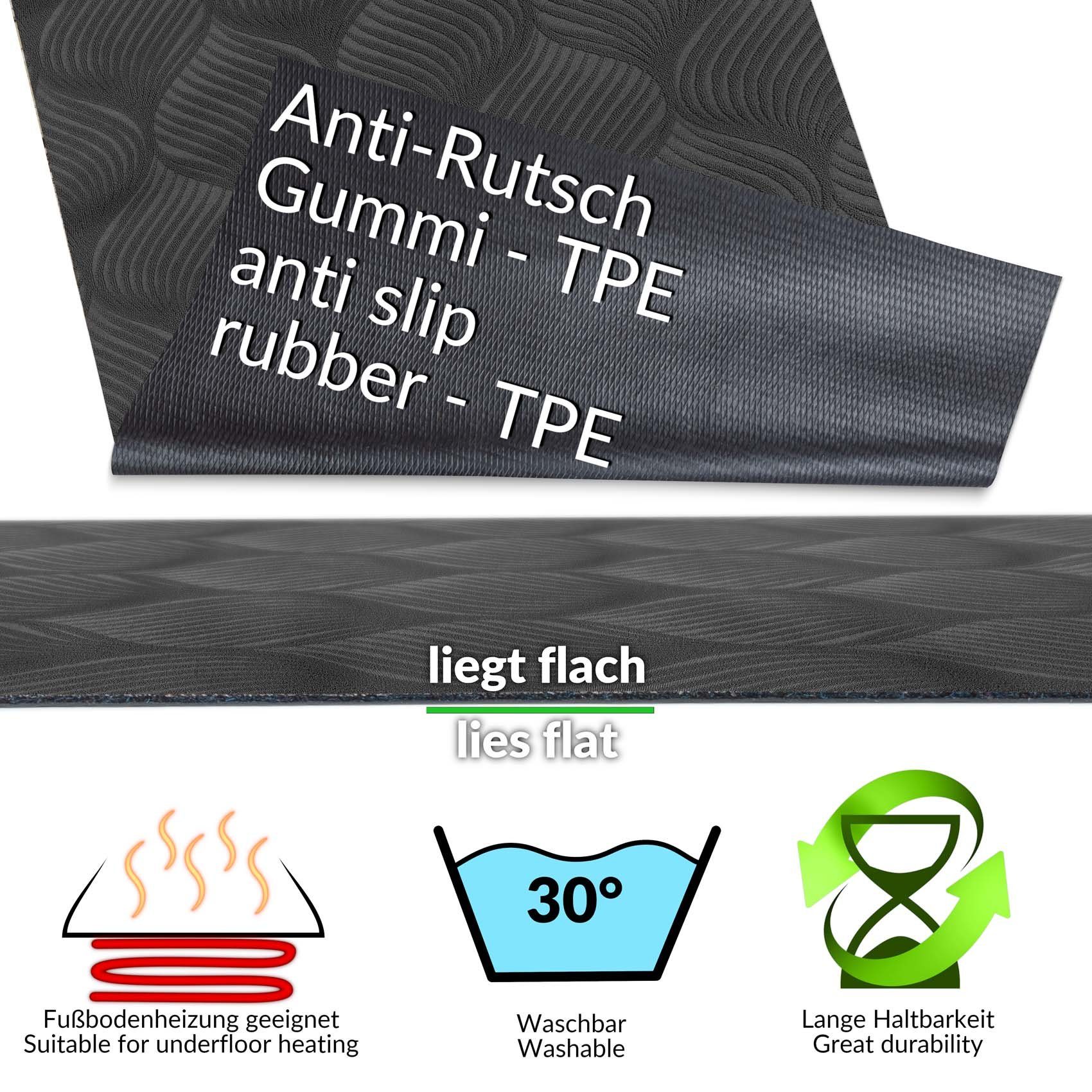 ANRO Küchenläufer BAKER Hochwertig Läufer Küchenteppich Teppich Textil, Eckig, Höhe: 3 mm, Velour