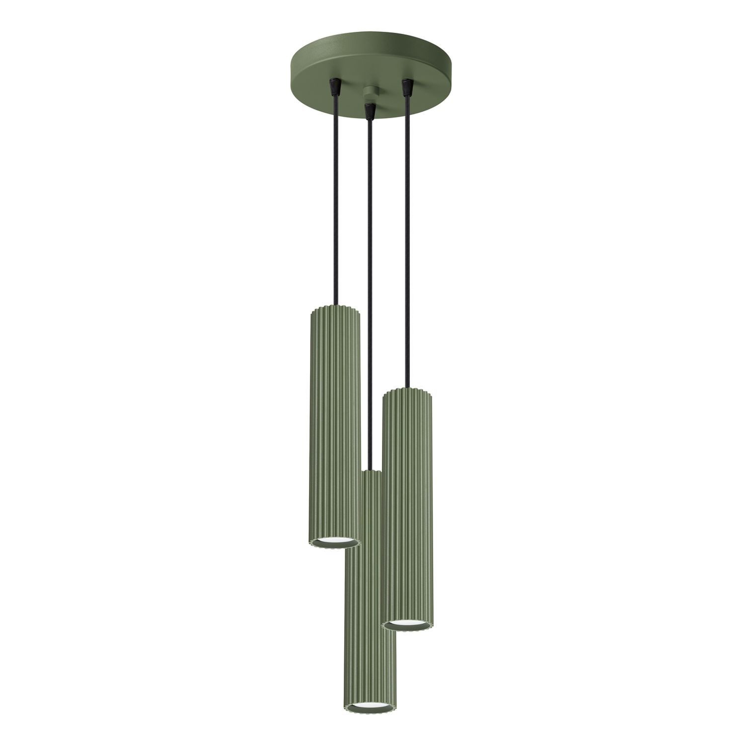 Licht-Erlebnisse Pendelleuchte BERTA, ohne Leuchtmittel, Aluminium H: max. 108 cm B: 19,5 cm Olivgrün GU10 3-flammig Modern
